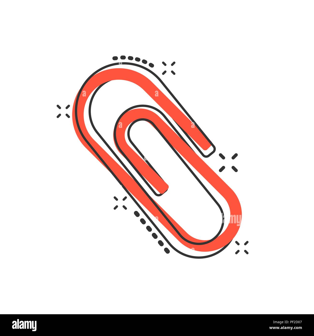 Vector cartoon paper clip attachment icon in comic style. Paperclip