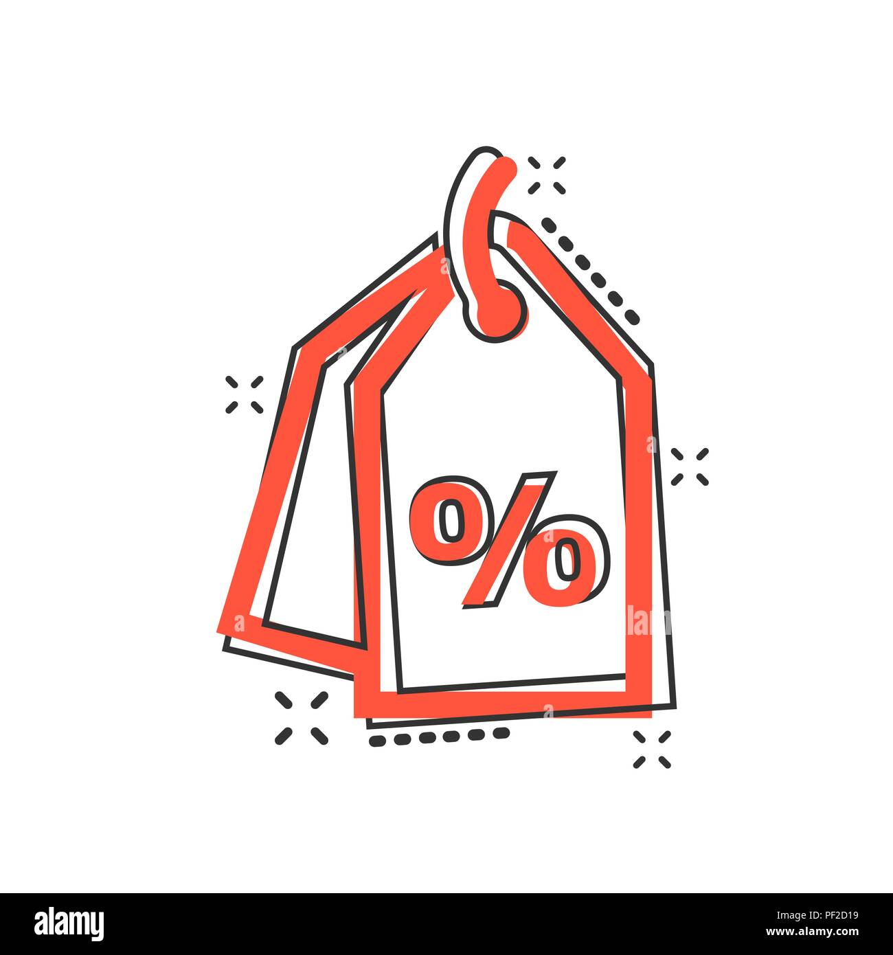Vector cartoon discount percent tag icon in comic style. Price sale ...