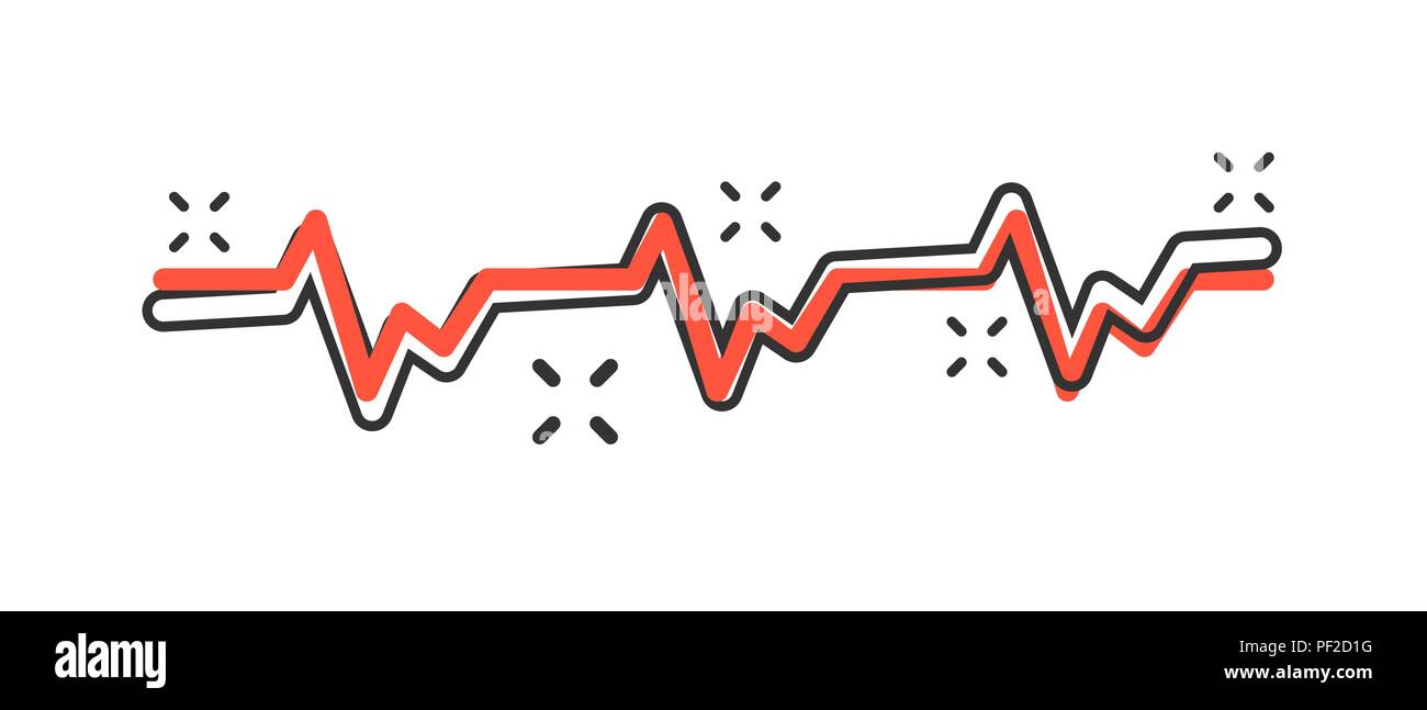 Vector cartoon heartbeat line with heart icon in comic style. Heartbeat