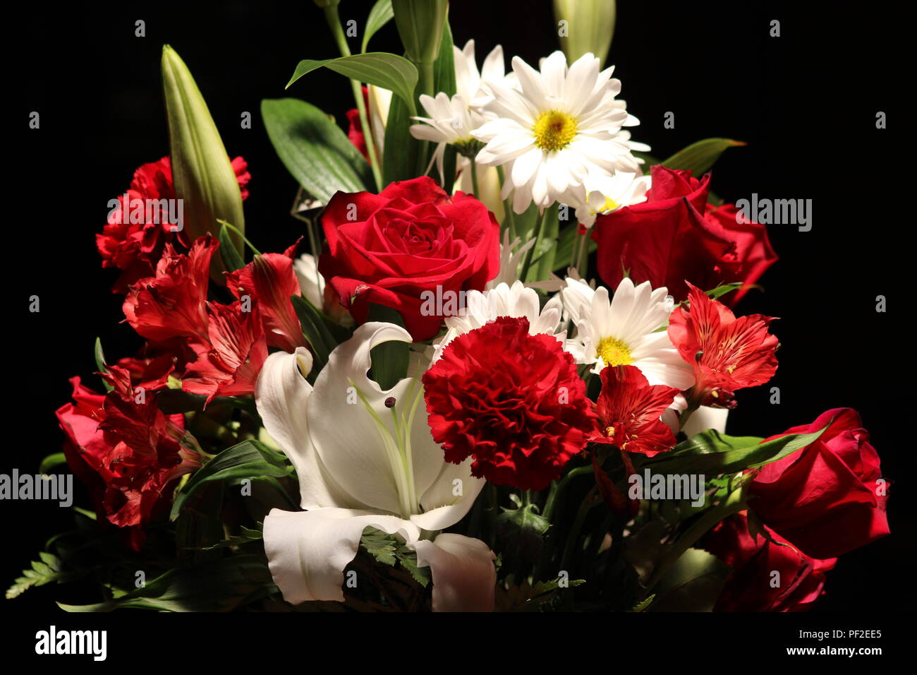 Red and white bouquet of flowers. Stock Photo