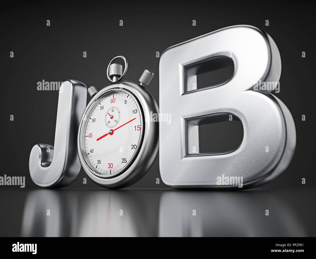 Analogue chronometer replacing the letter o in the word job. 3D illustration. Stock Photo