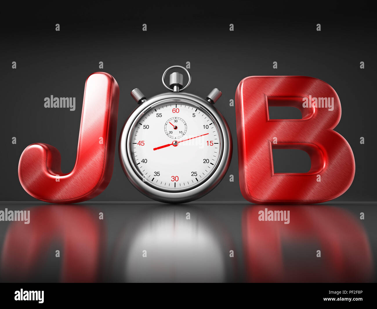 Analogue chronometer replacing the letter o in the word job. 3D illustration. Stock Photo