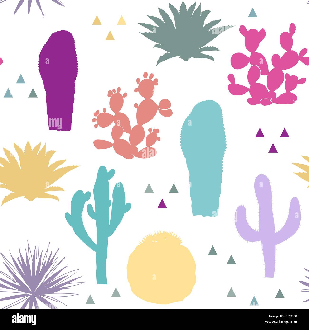 Seamless pattern with cactus plants. Bright color silhouettes. Perfect for your project, wedding, greeting card, blogs, wallpaper, textile, and more Stock Vector