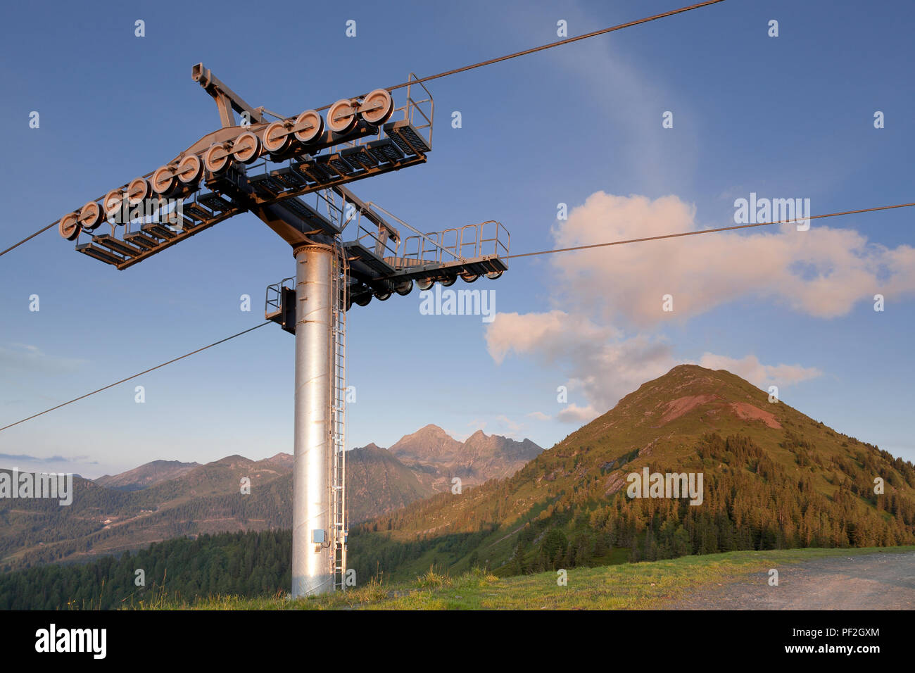 Cablecar pylon on the Planai above Schladming, Austria Stock Photo