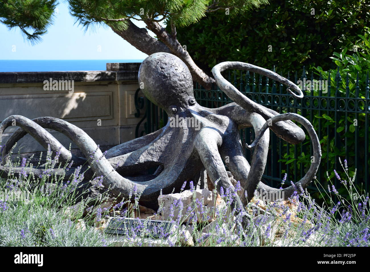Octopus sculpture on the grounds of the Oceanographic Institute in Monaco Stock Photo