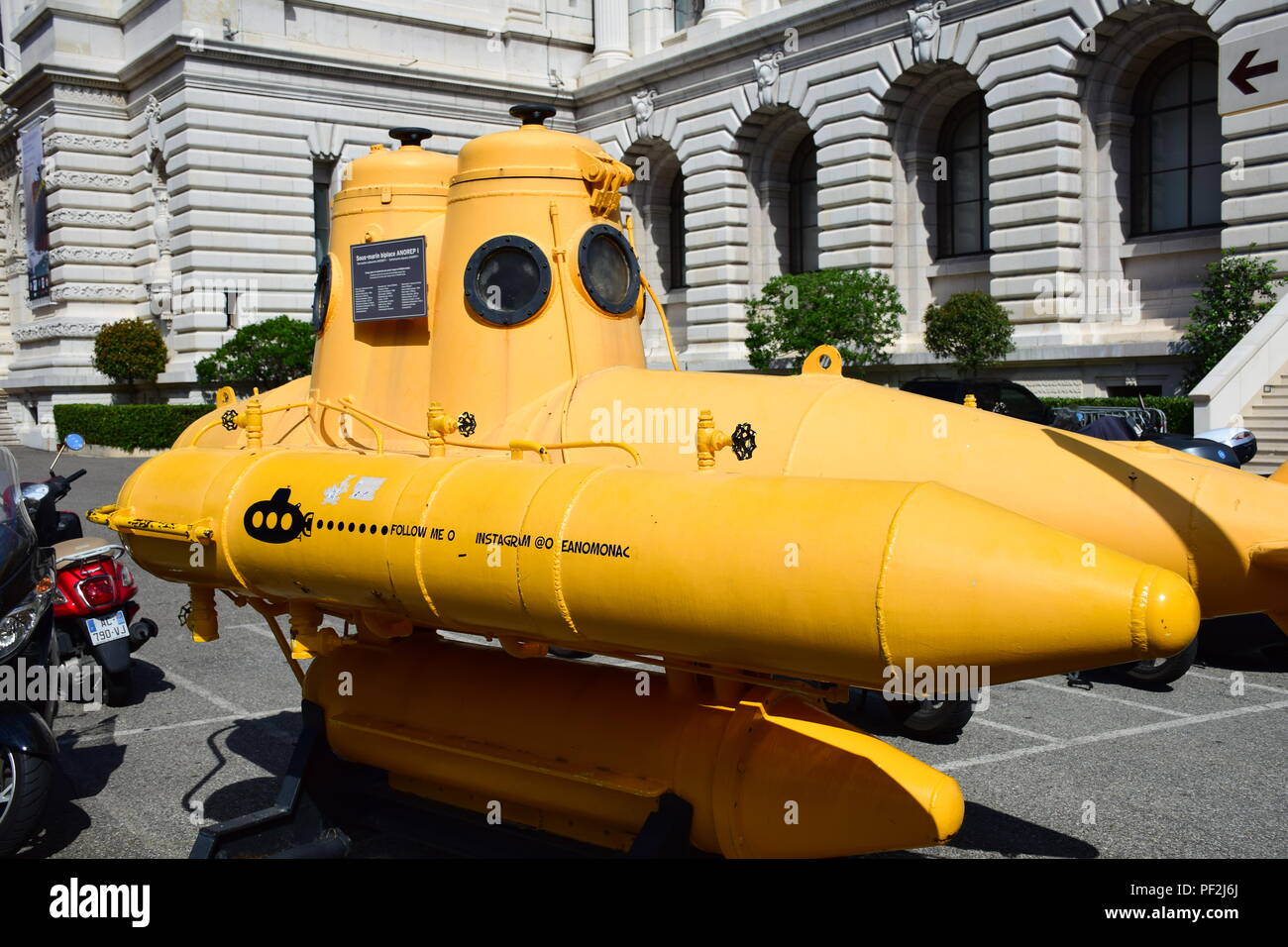 Yellow Submarine on the grounds of the Oceanographic Institute in Monaci Stock Photo
