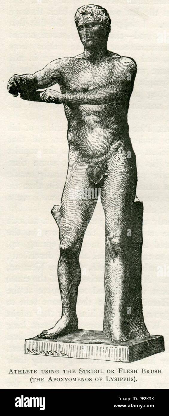 Athlete using the strigil or flesh brush (The Apoxyomenos of Lyssipus) - Mahaffy John Pentland - 1890. Stock Photo