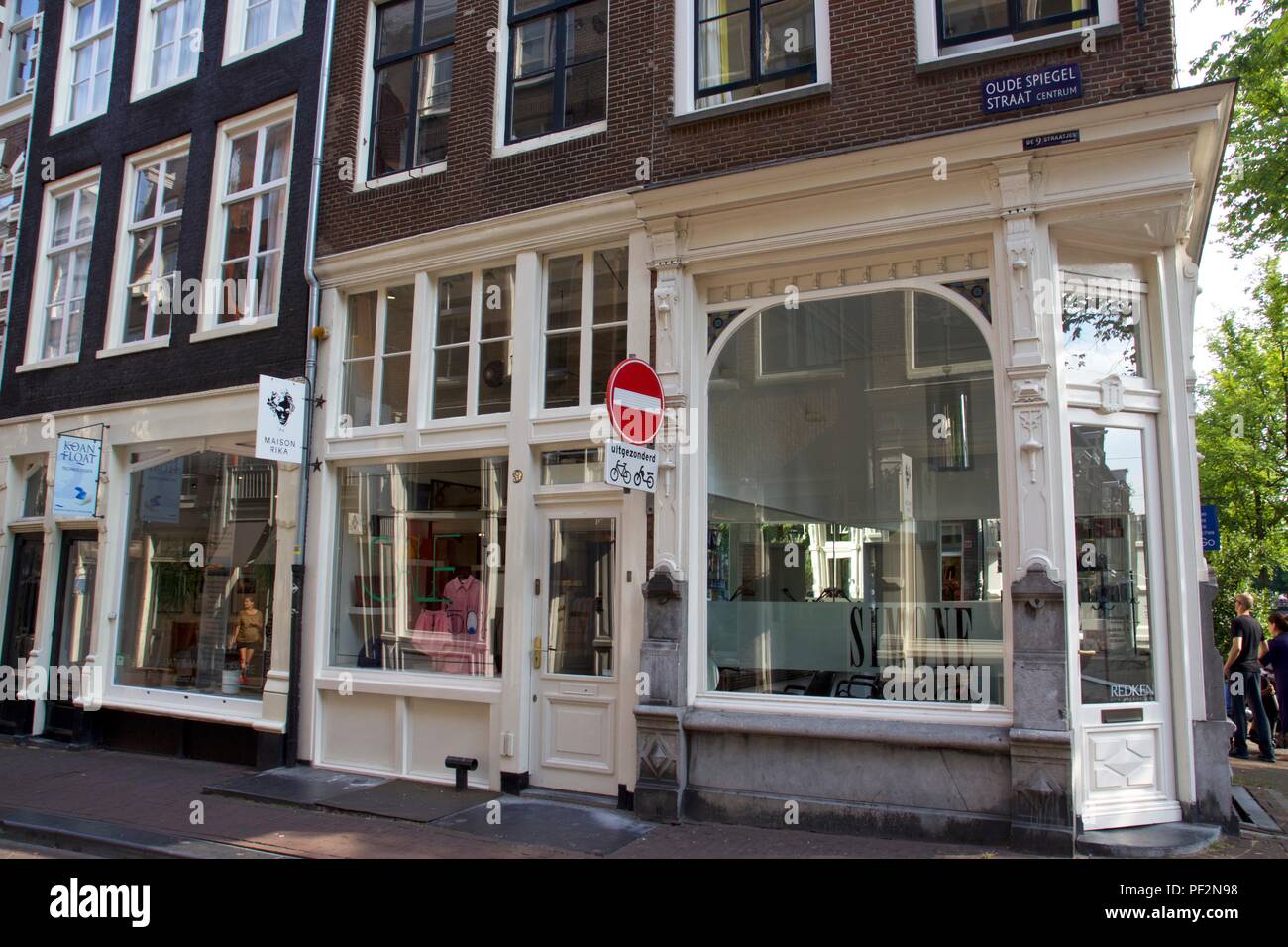 Shops on Oude Spiegelstraat, a part of de 9 straatjes in Amsterdam, the Netherlands Stock Photo