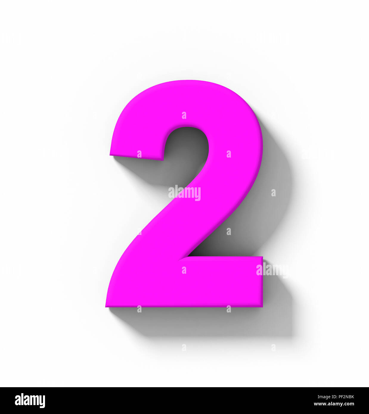 number 2 3D purple isolated on white with shadow - orthogonal ...