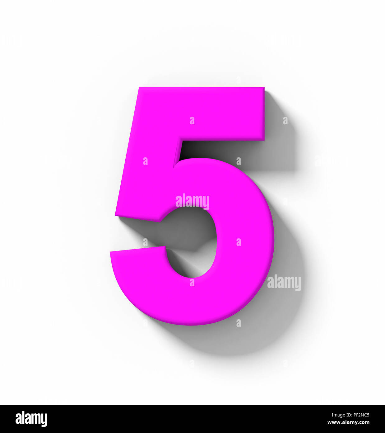 number 5 3D purple isolated on white with shadow - orthogonal ...
