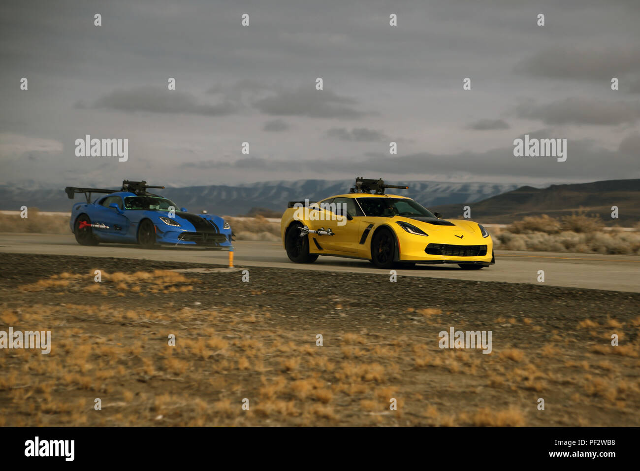 Fallon Nev January 10 16 A Dodge Viper Acr And A Chevrolet Corvette Z06 Participate In A Simulated Dog Fight On The Runway During A Top Gear Special Filmed Aboard Naval Air
