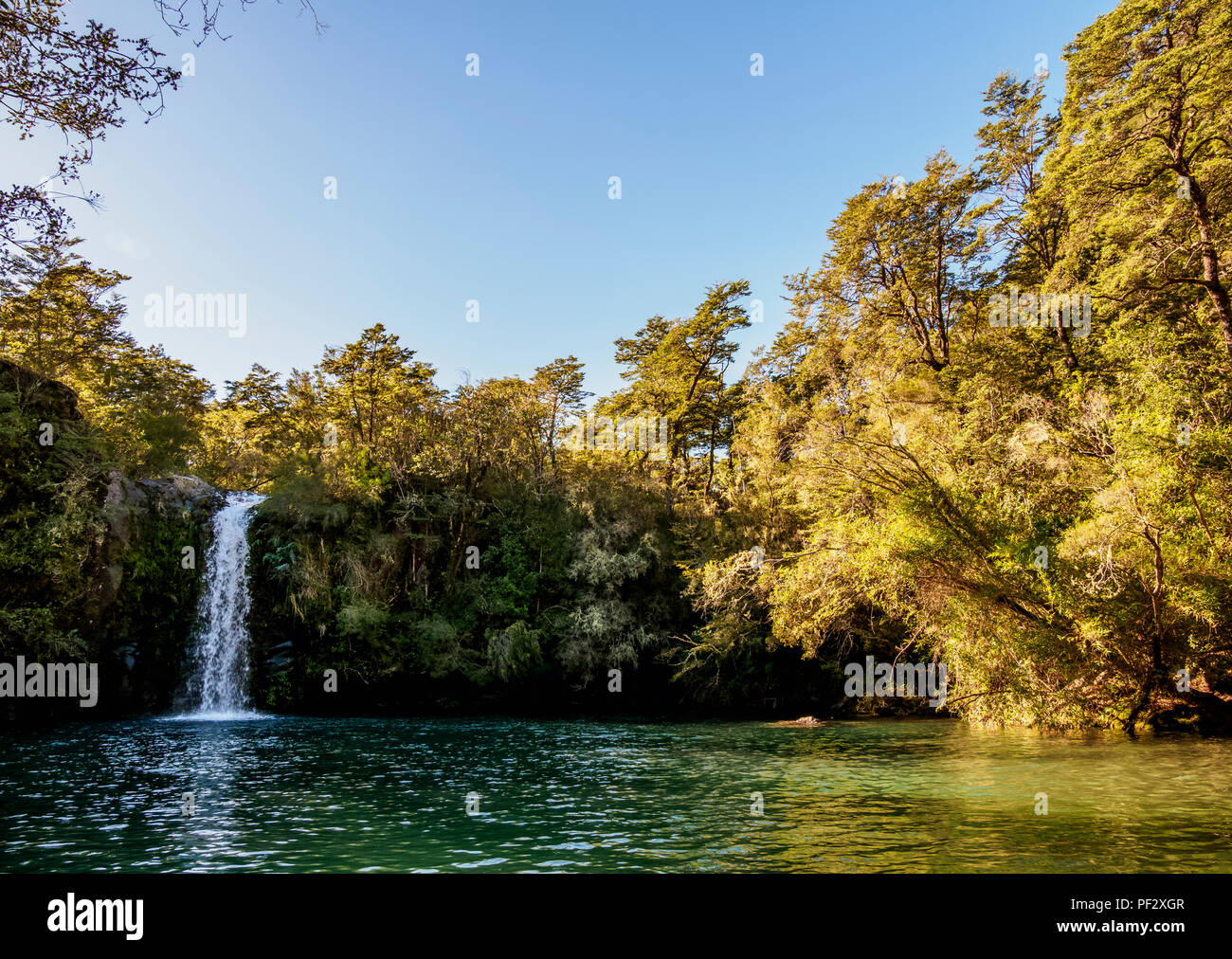 Los Enamorados Waterfall, Petrohue Waterfalls, Petrohue, Llanquihue Province, Los Lagos Region, Chile Stock Photo
