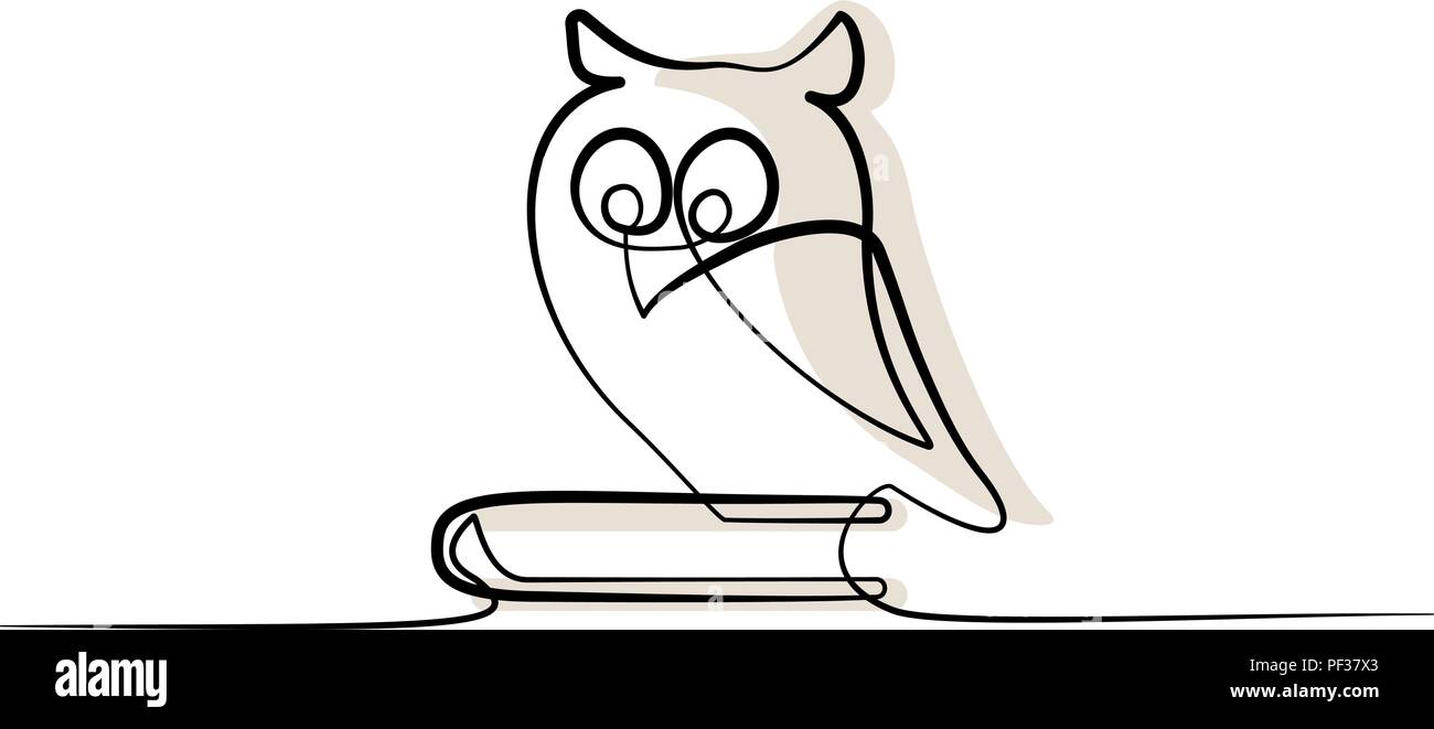 Continuous one line drawing. School wise Owl sitting on book. Vector illustration Stock Vector