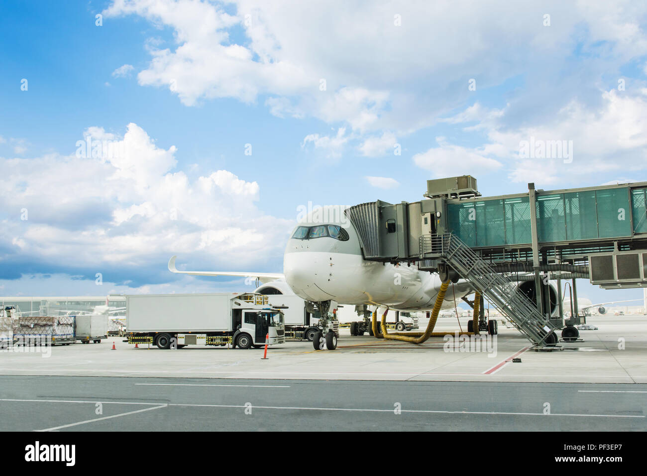 Loading cargo on plane in airport. cargo plane loading for logistic and