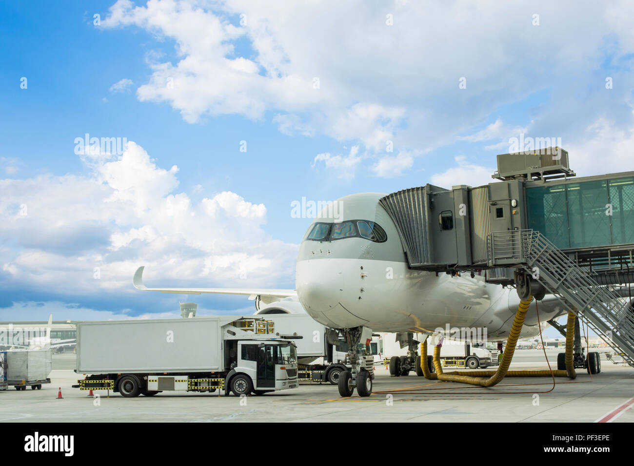 Loading cargo on plane in airport. cargo plane loading for logistic and
