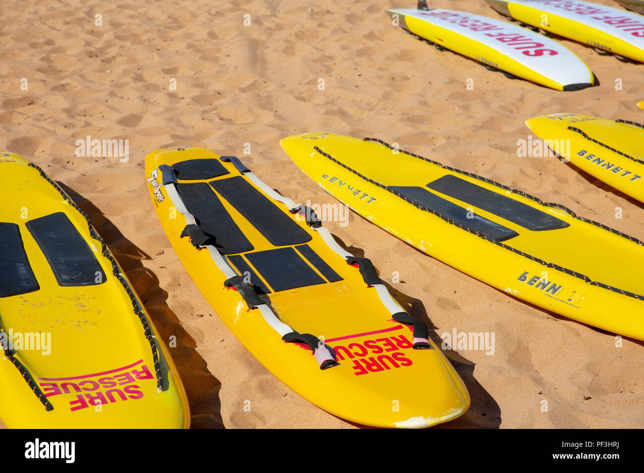 Surf rescue boards and equipment spring clean on Newport beach in