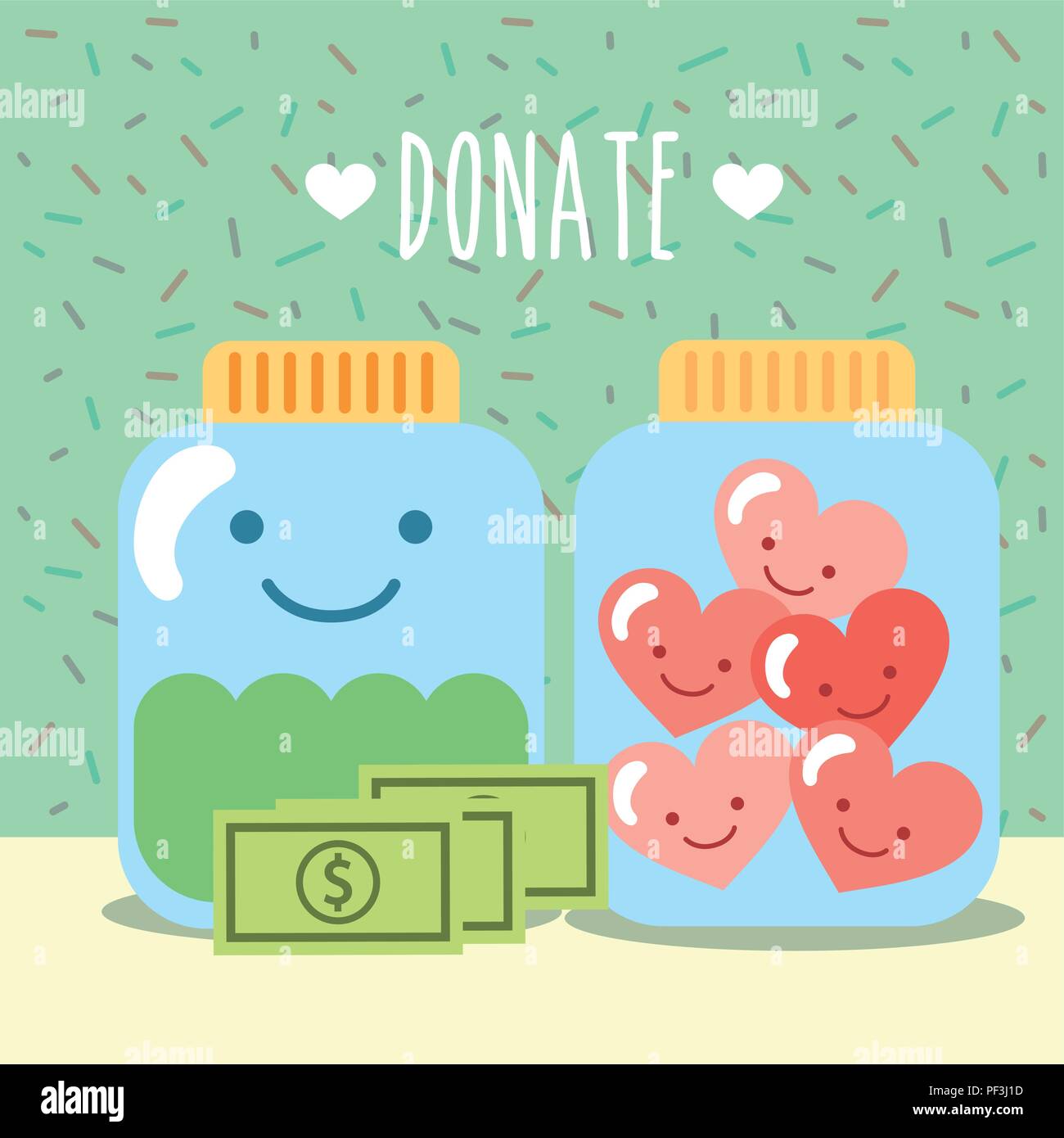 glass jars with hearts and money donate charity Stock Vector Image