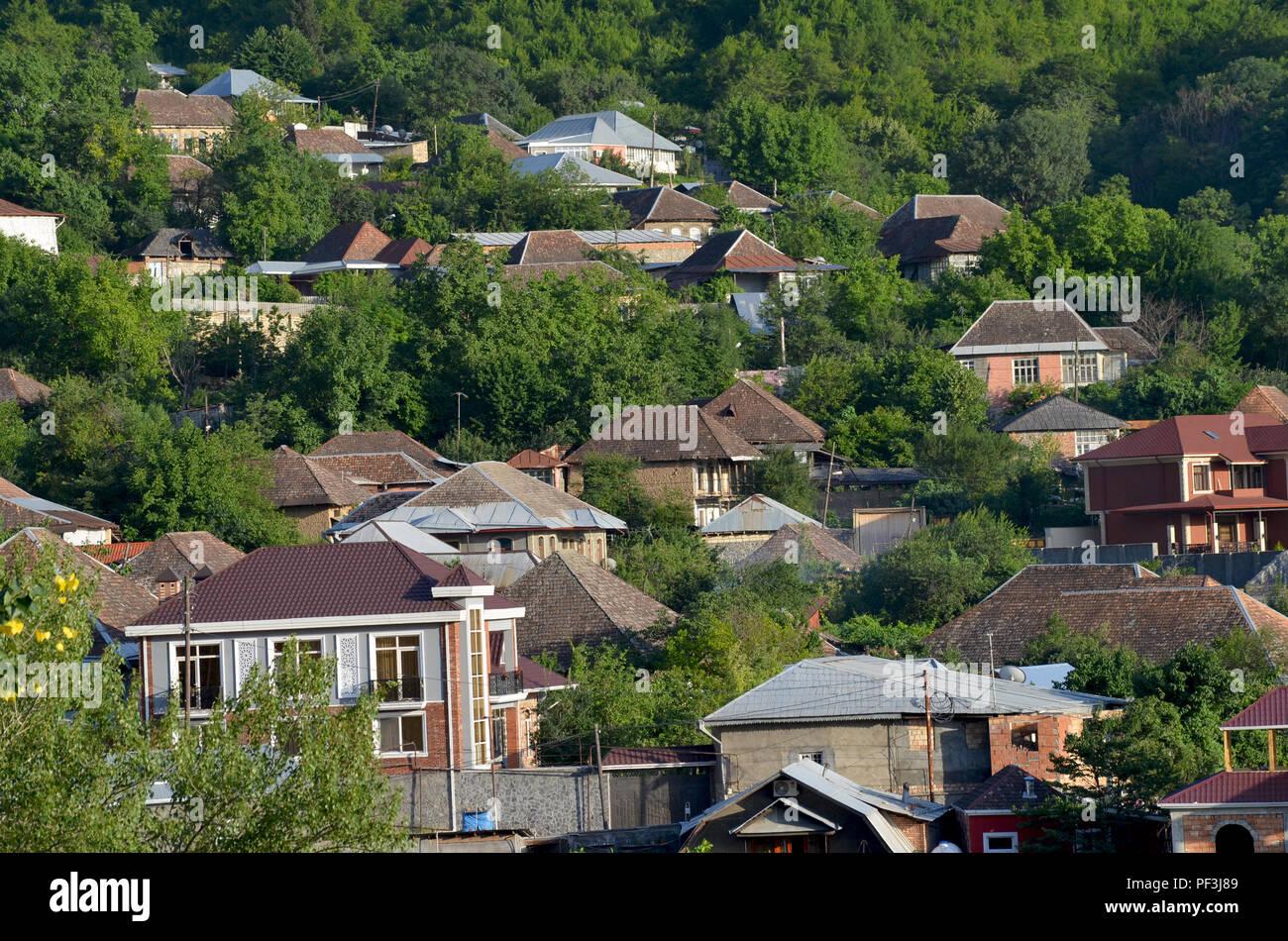 Traditional houses in Sheki's old town, northern Azerbaijan Stock Photo