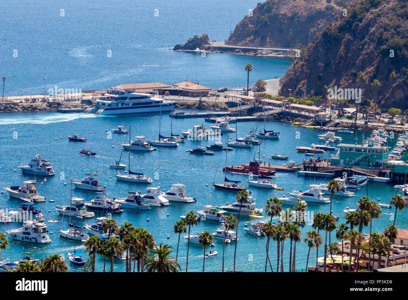 Boats in the Santa Catalina Island Harbor Stock Photo