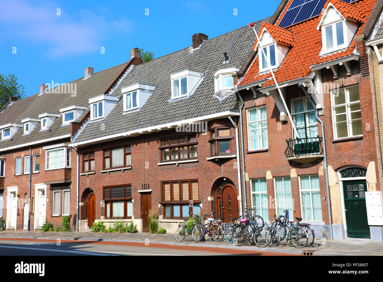 Netherlands houses with bicycles in the city of Eindhoven Stock Photo