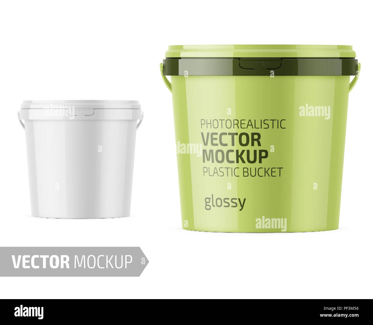 Download White Glossy Plastic Bucket For Food Products Paint Household Stuff 900 Ml Realistic Packaging Mockup Template With Sample Design Stock Vector Image Art Alamy
