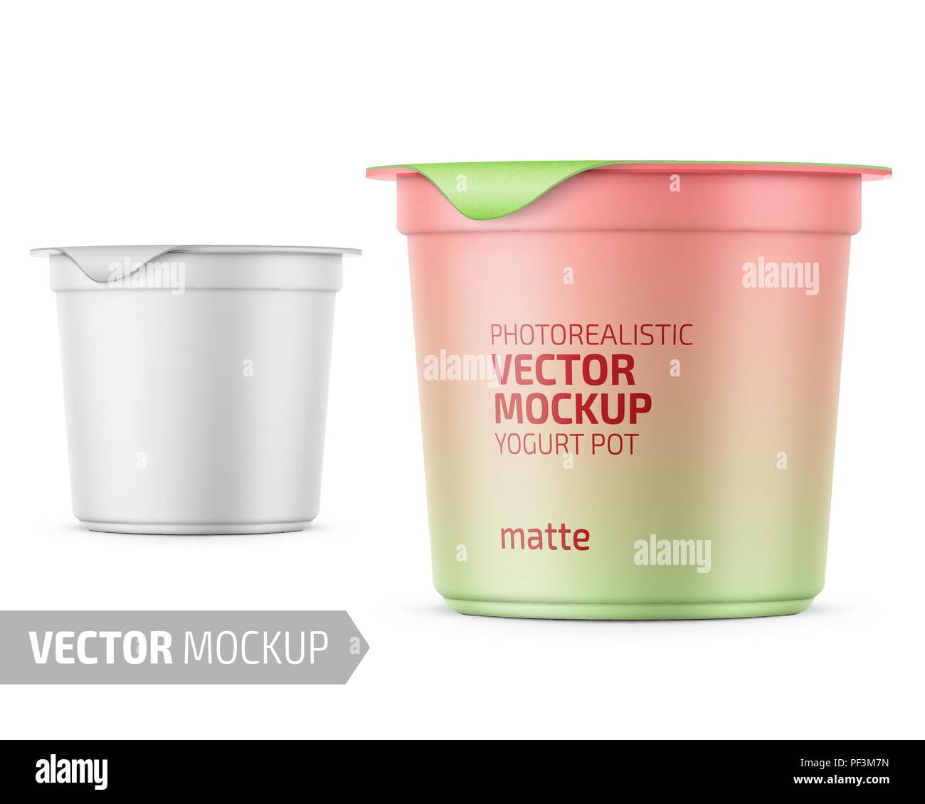 White yogurt pot template with sample design. Stock Vector