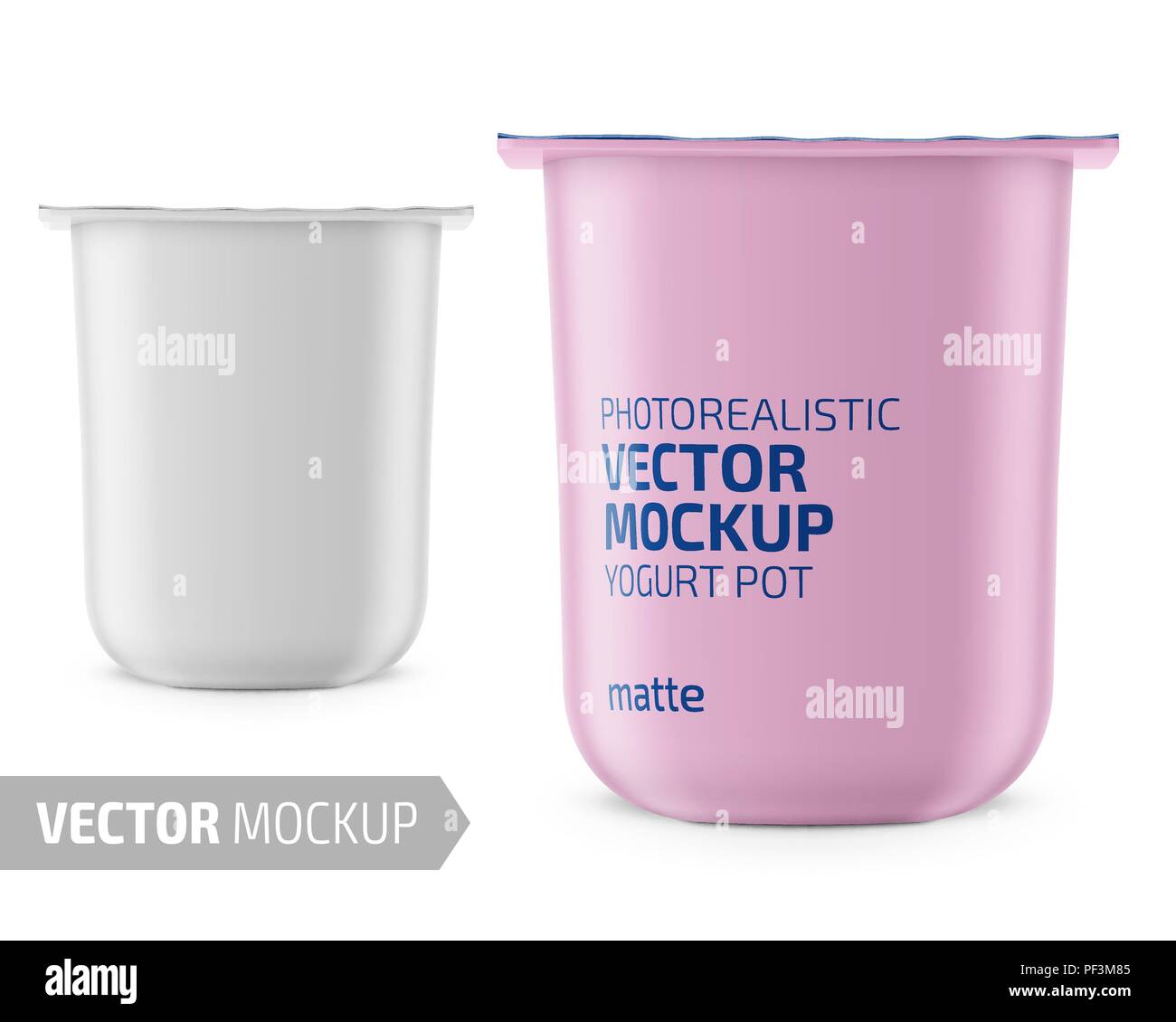 White yogurt pot template with sample design. Stock Vector