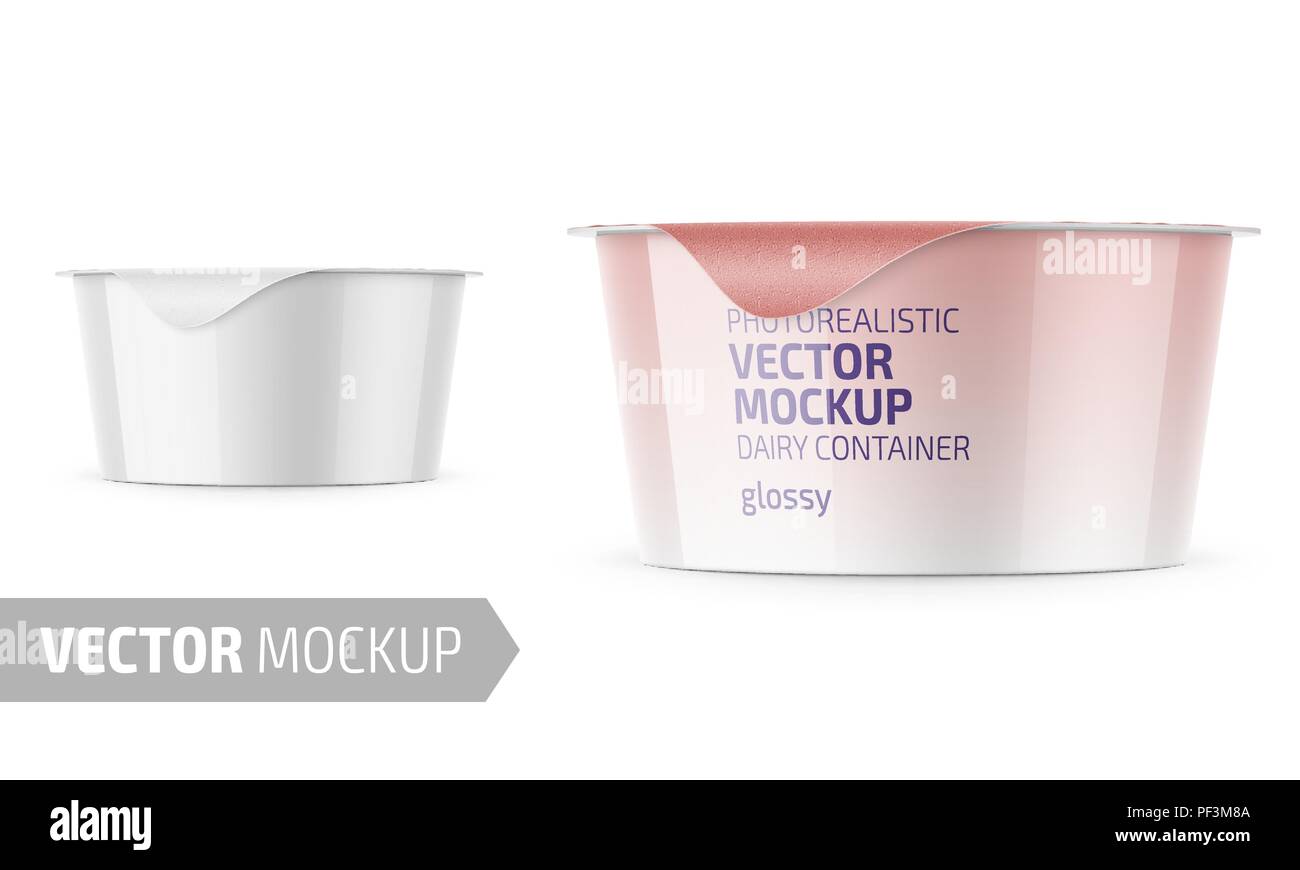White yogurt pot template with sample design. Stock Vector