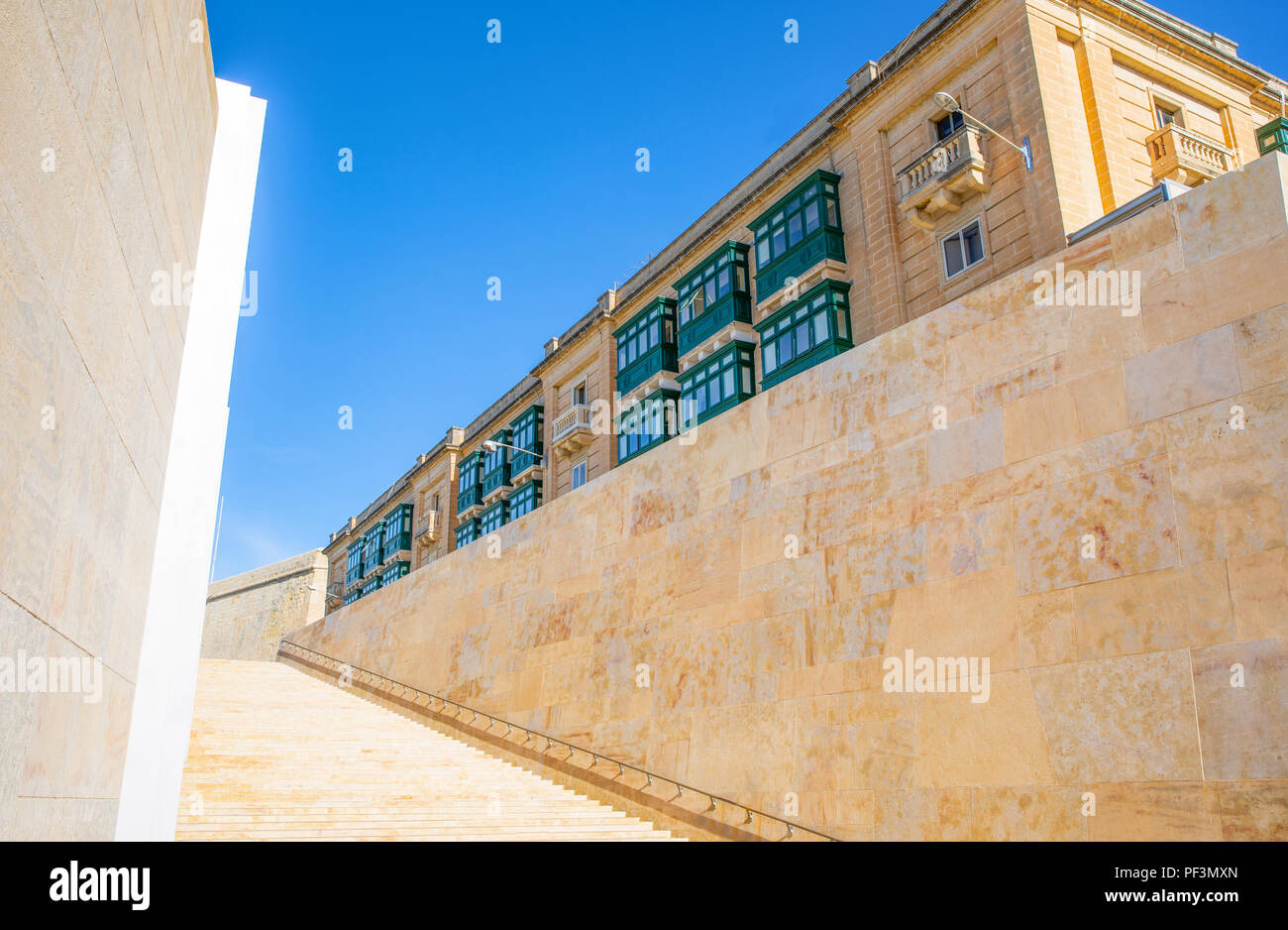 Malta, Valletta, the long St James staircase of the new city gate Stock