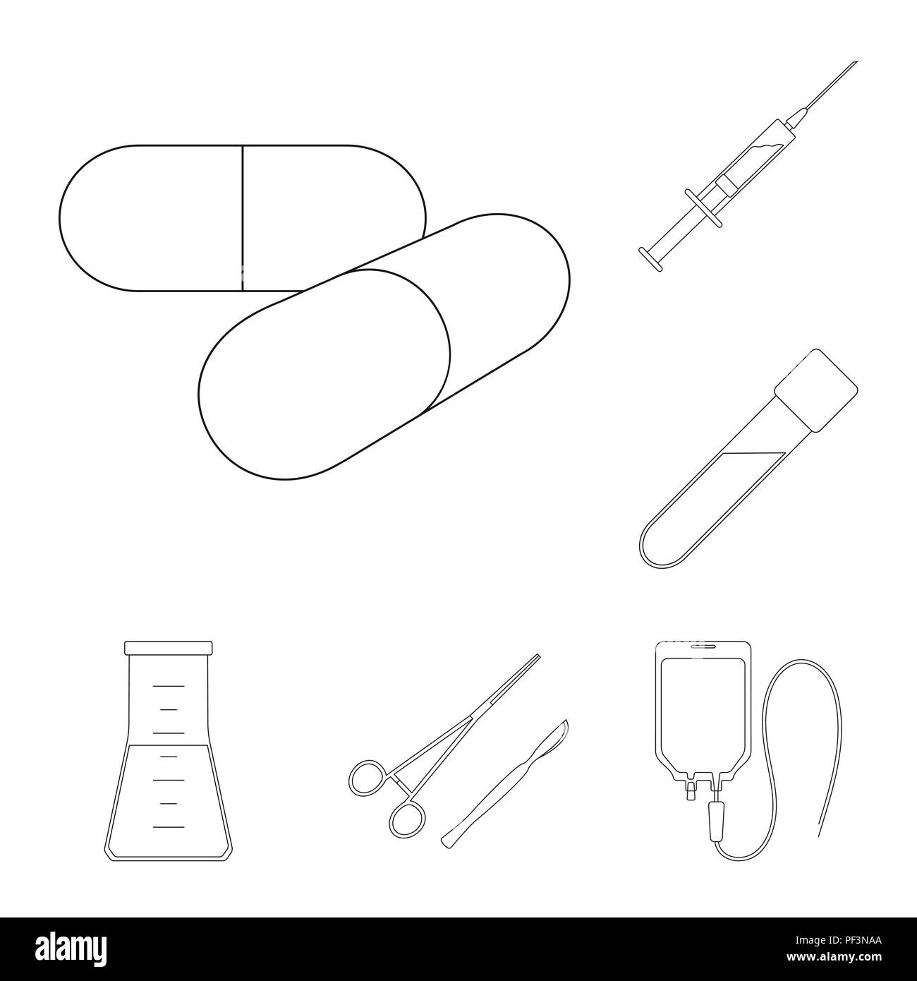 Medicine and treatment outline icons in set collection for design ...