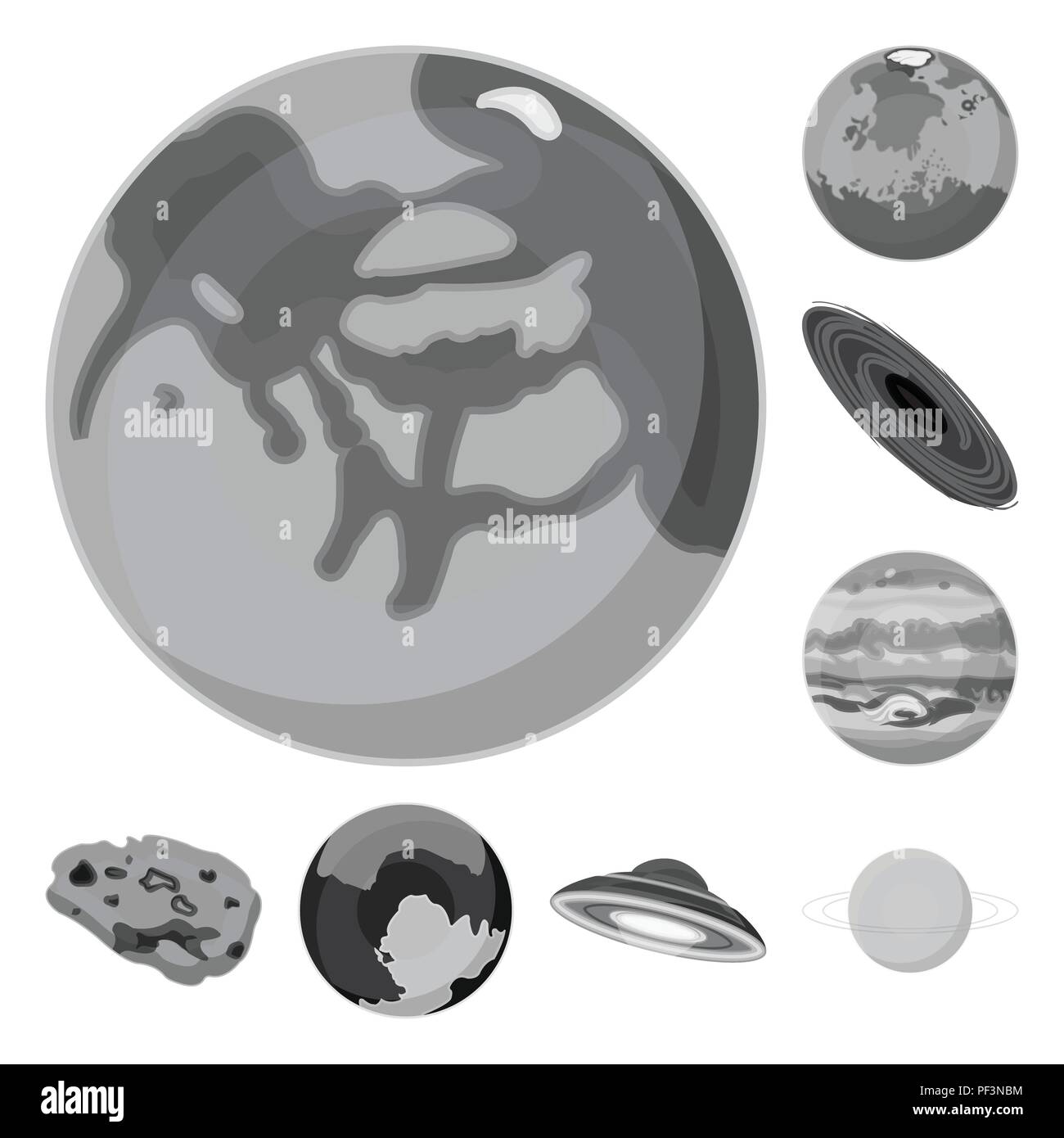Planets of the solar system monochrome icons in set collection for ...