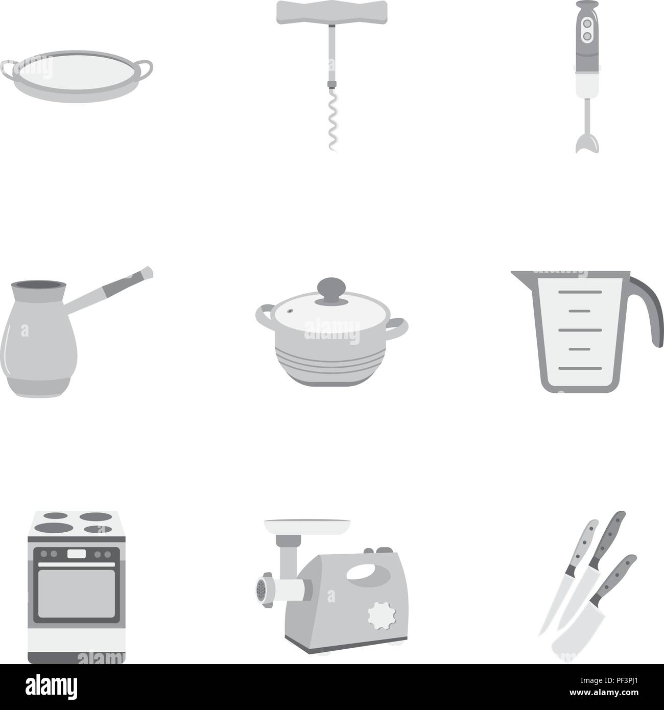 Kitchen set icons in monochrome style. Big collection of kitchen vector ...