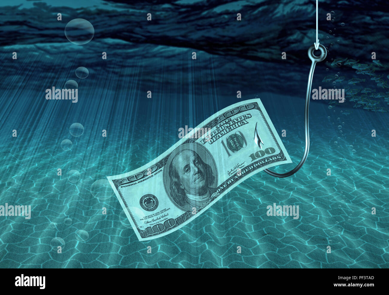 Fishing one dollar banknote bait hi-res stock photography and