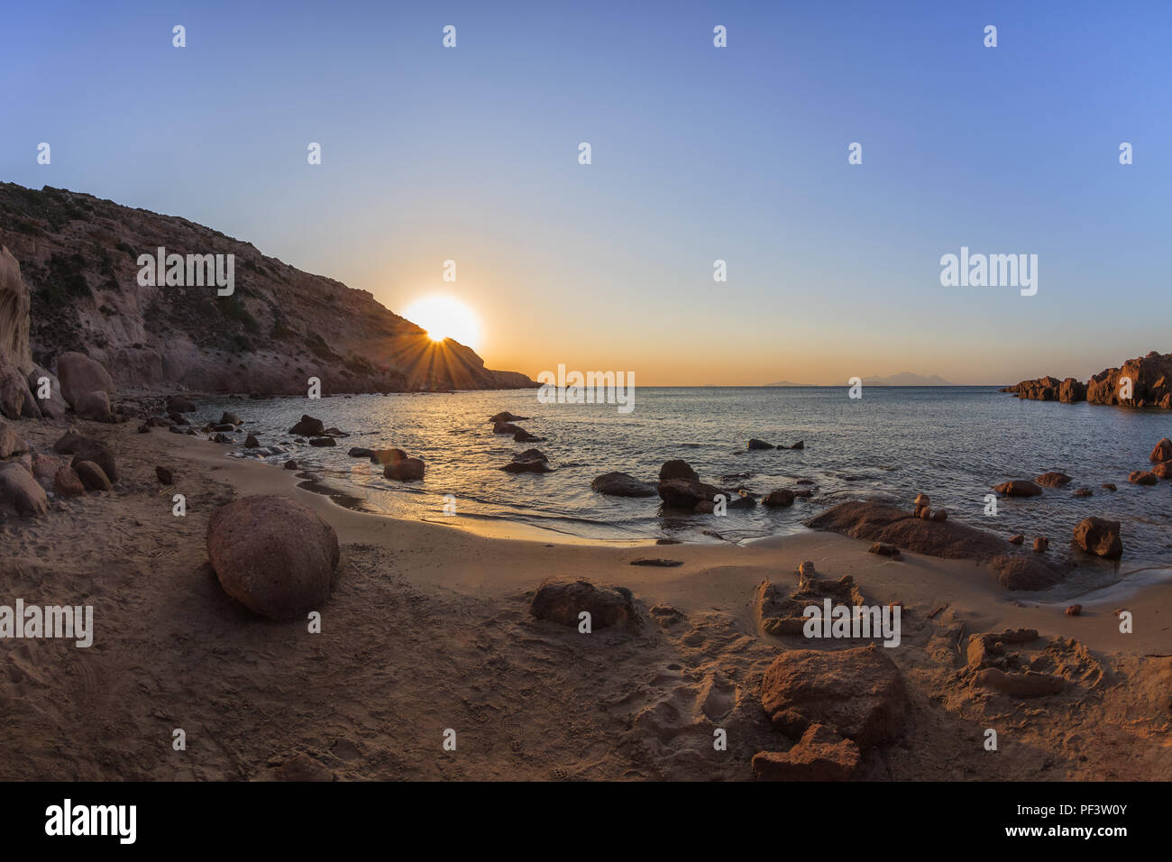sunrise on the beach near Kefalos town. Kos island, Greece Stock Photo