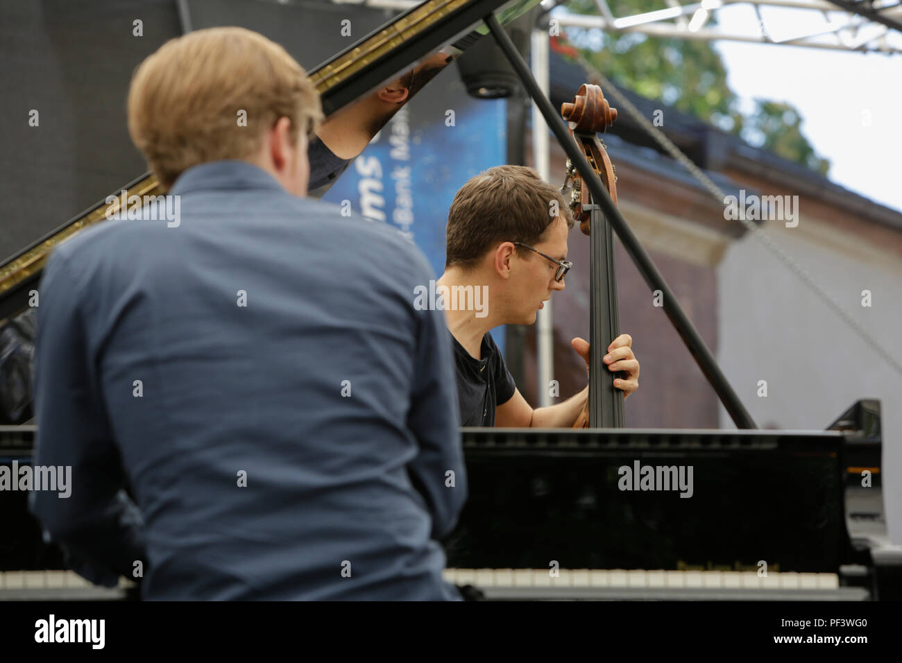 Worms, Germany. 18th Aug, 2018. Pianist Volker Engelbert from the Volker Engelberth Quintett perform live on stage at the 2018 Jazz & Joy Festival in Worms in Germany. Credit: Michael Debets/Pacific Press/Alamy Live News Stock Photo