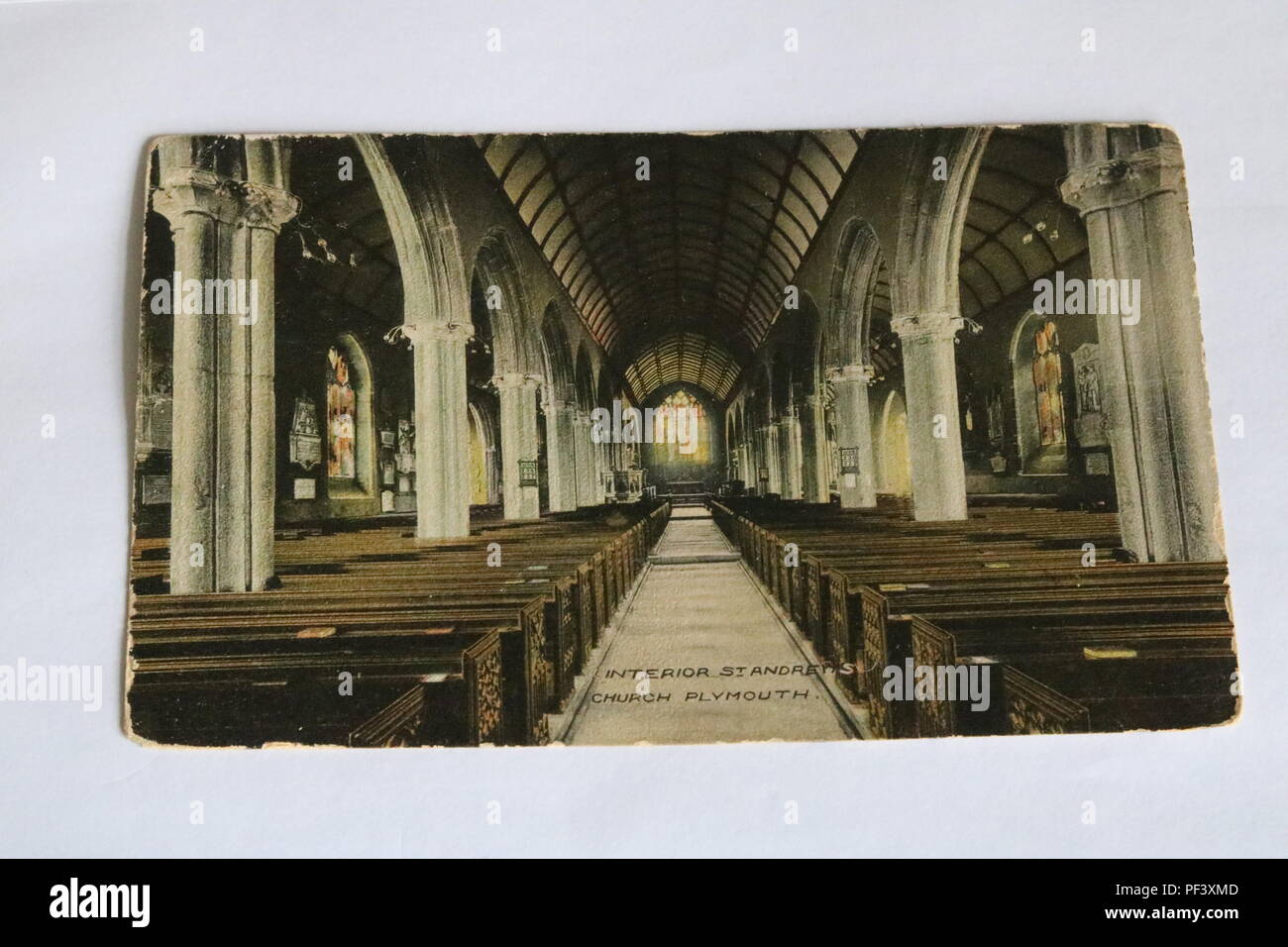 1960s colour photo postcard showing interior of St Andrew's Church, Plymouth, Devon, UK Stock Photo