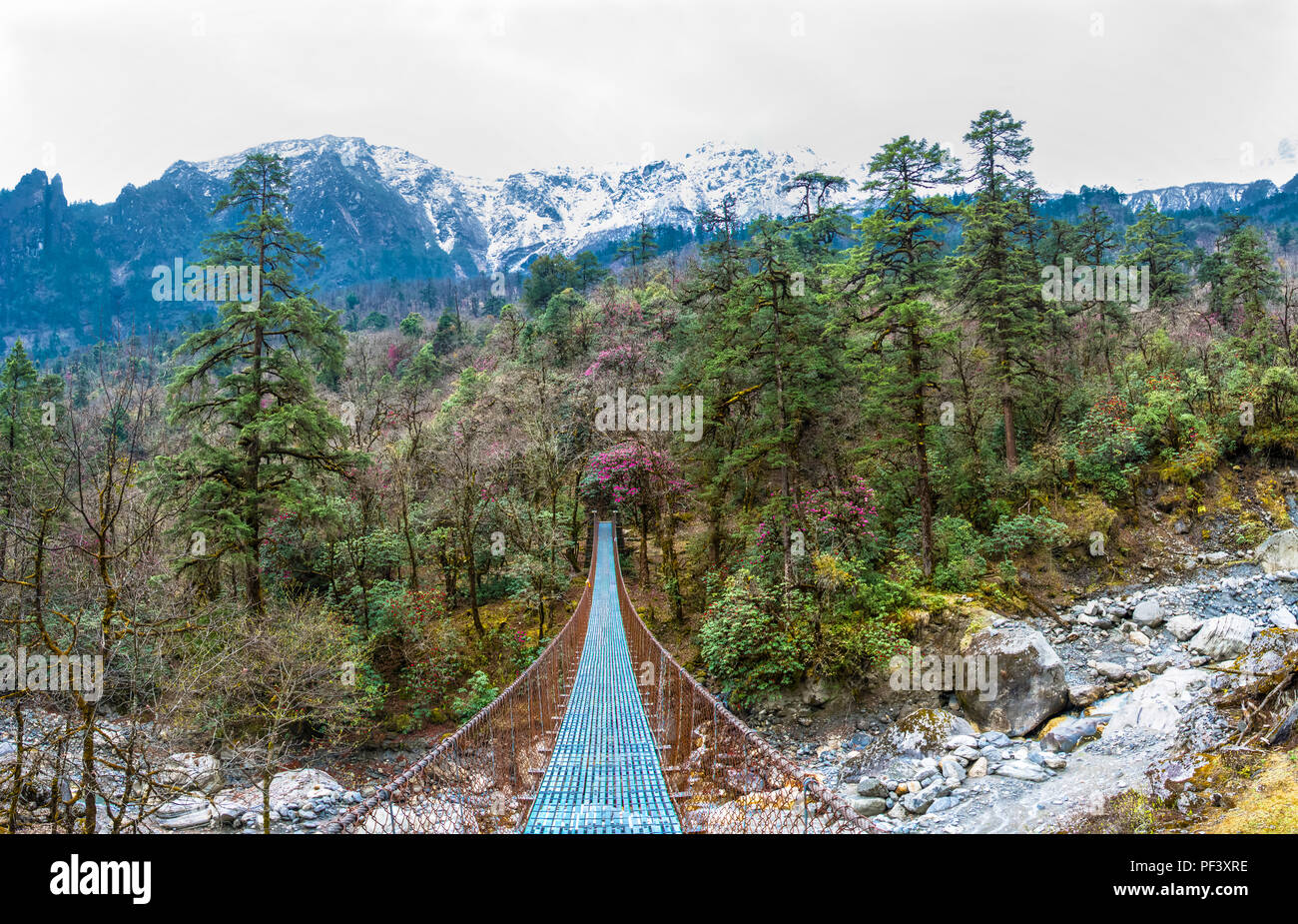 Suspension bridge over mountain river hi-res stock photography and ...