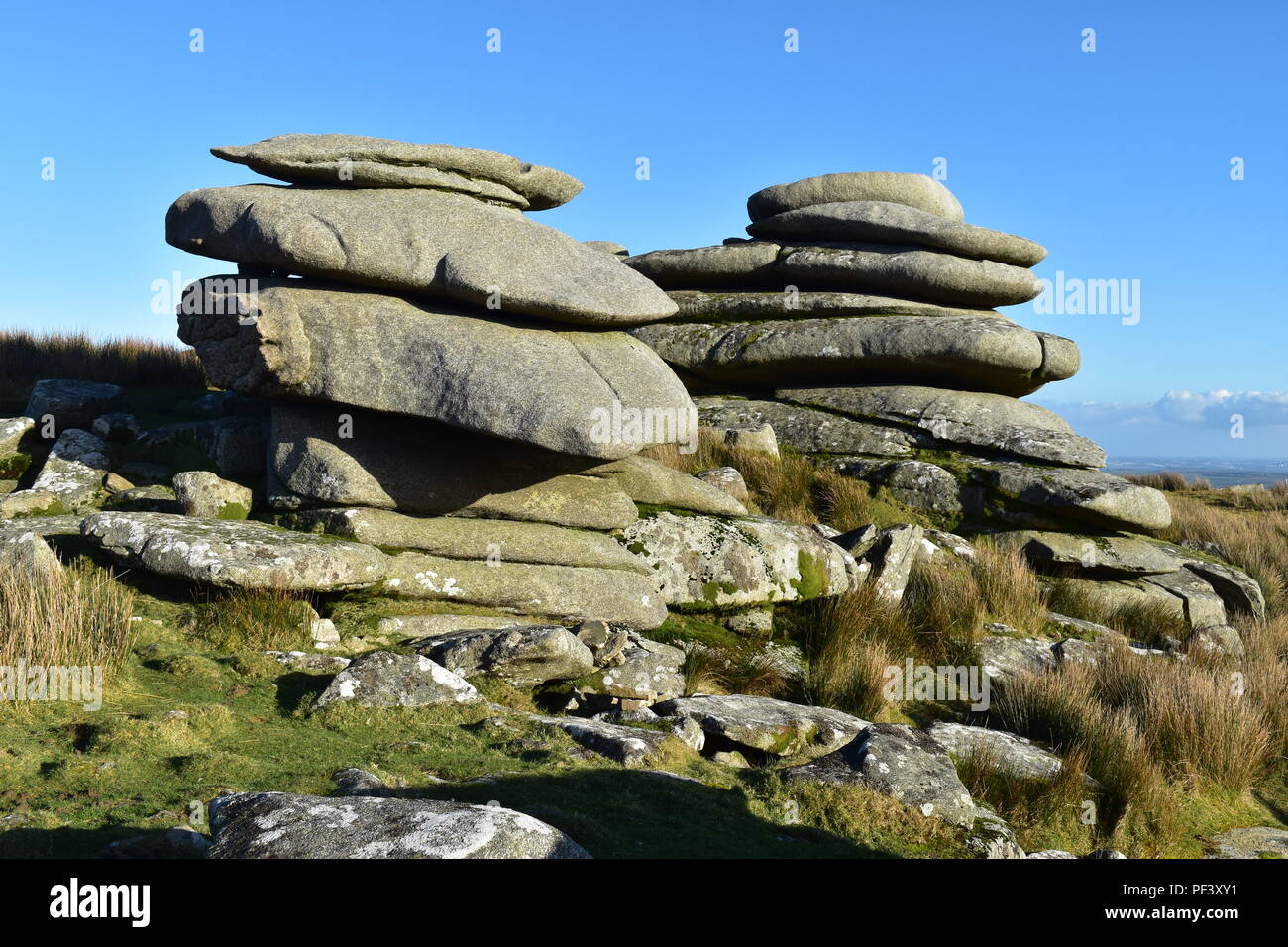 Unusual Granite Rock Formation on Bodmin Moor Cornwall , England Stock