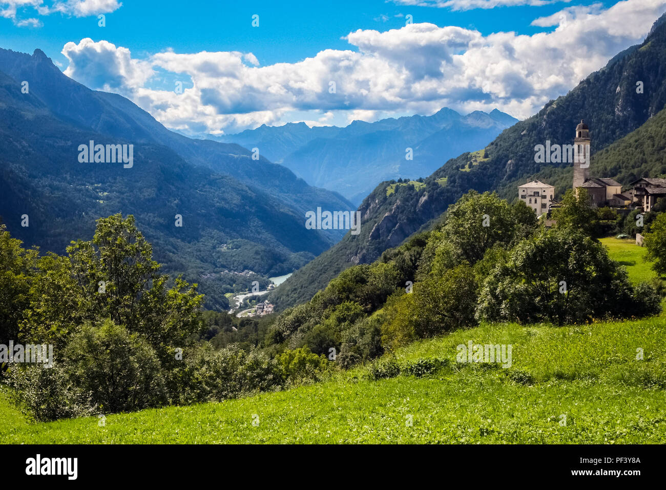 Soglio is a former municipality in the district of Maloja in the Swiss canton of Graubunden close to the Italian border. Stock Photo