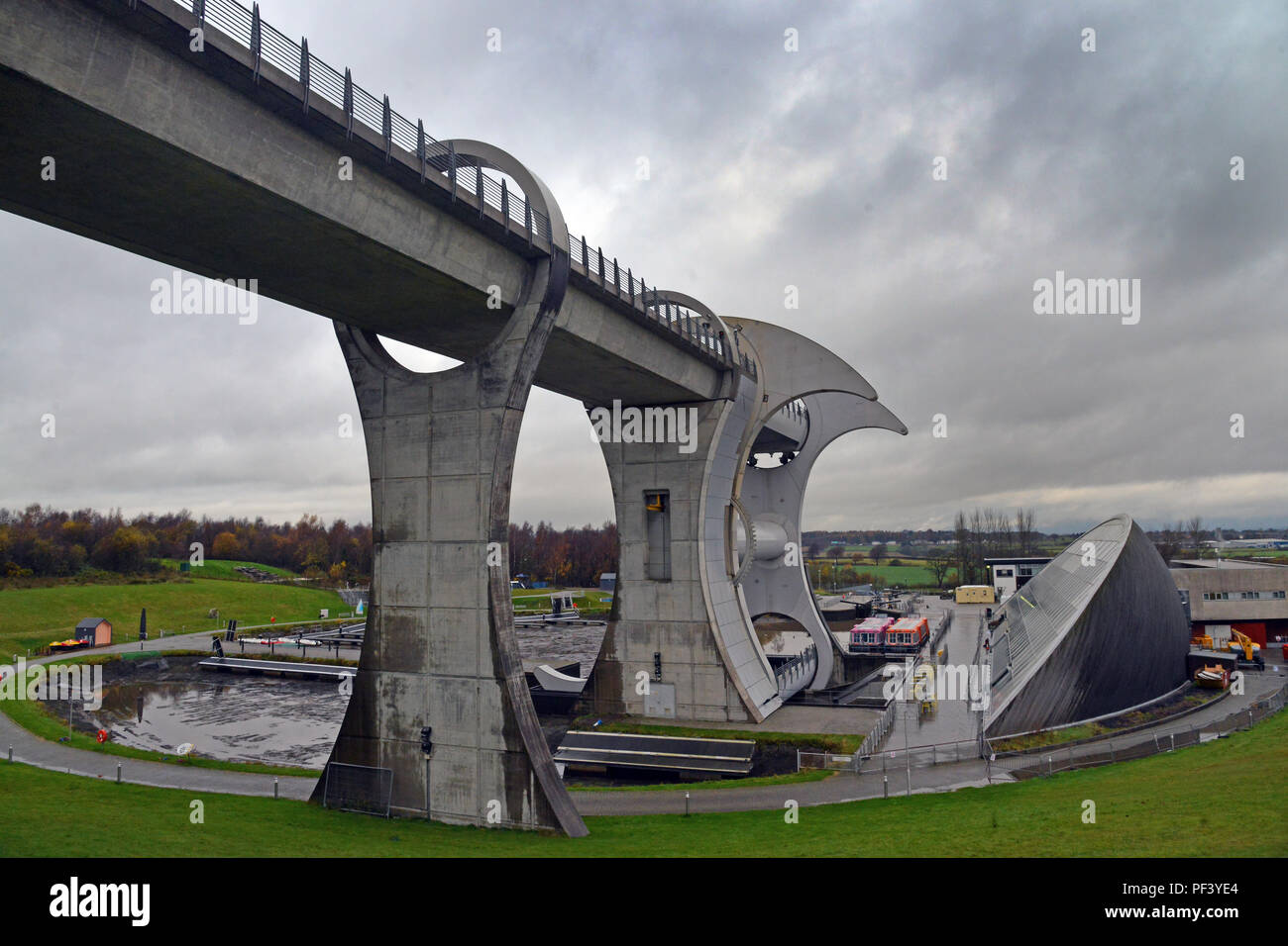 The Falkirk Wheel, a rotating boat lift  linking the Forth and Clyde Canal to the Union Canalillenium Link Project Stock Photo