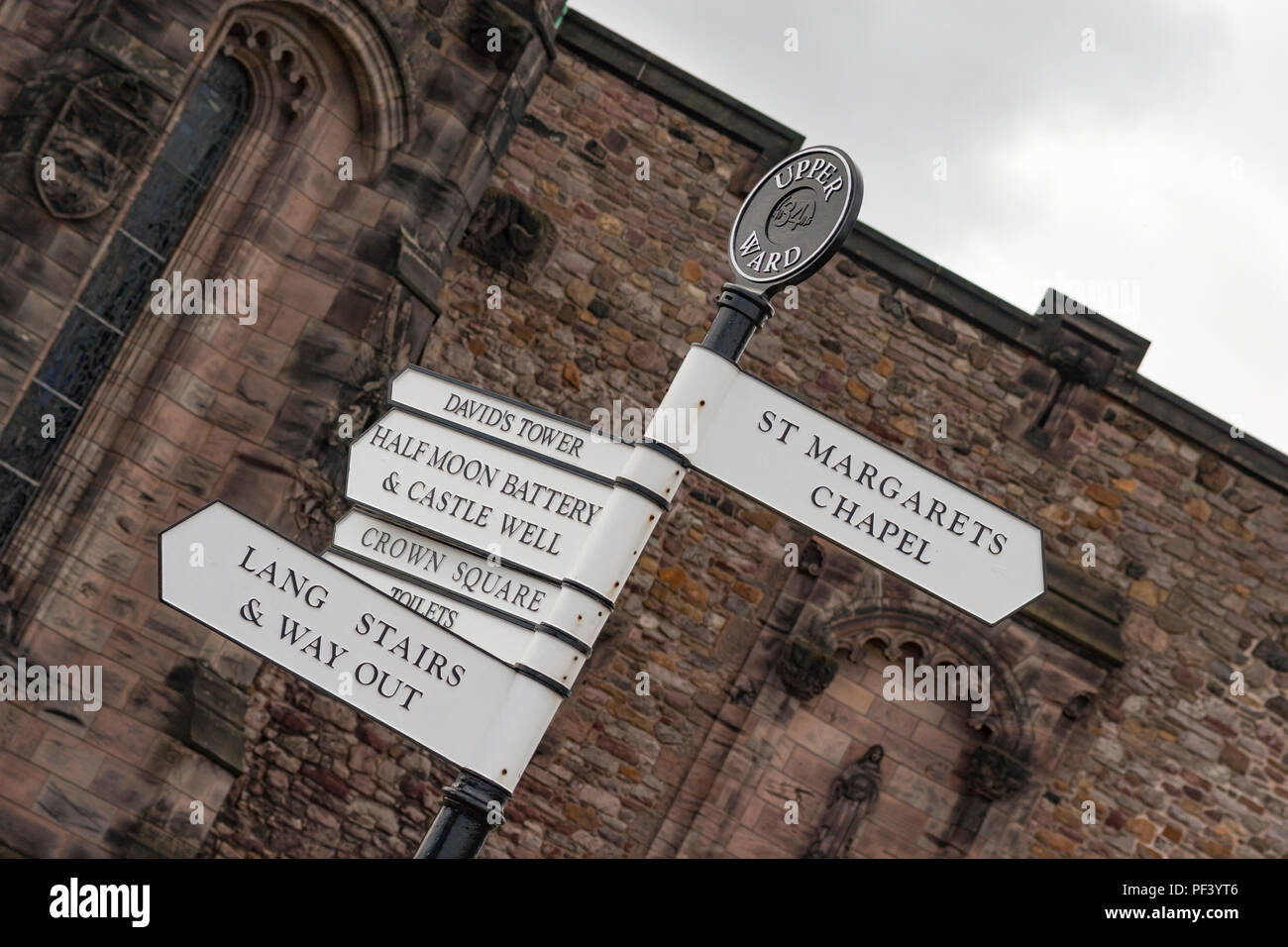 Wayfinding Signage in Edinburgh Castle, Scotland. Stock Photo