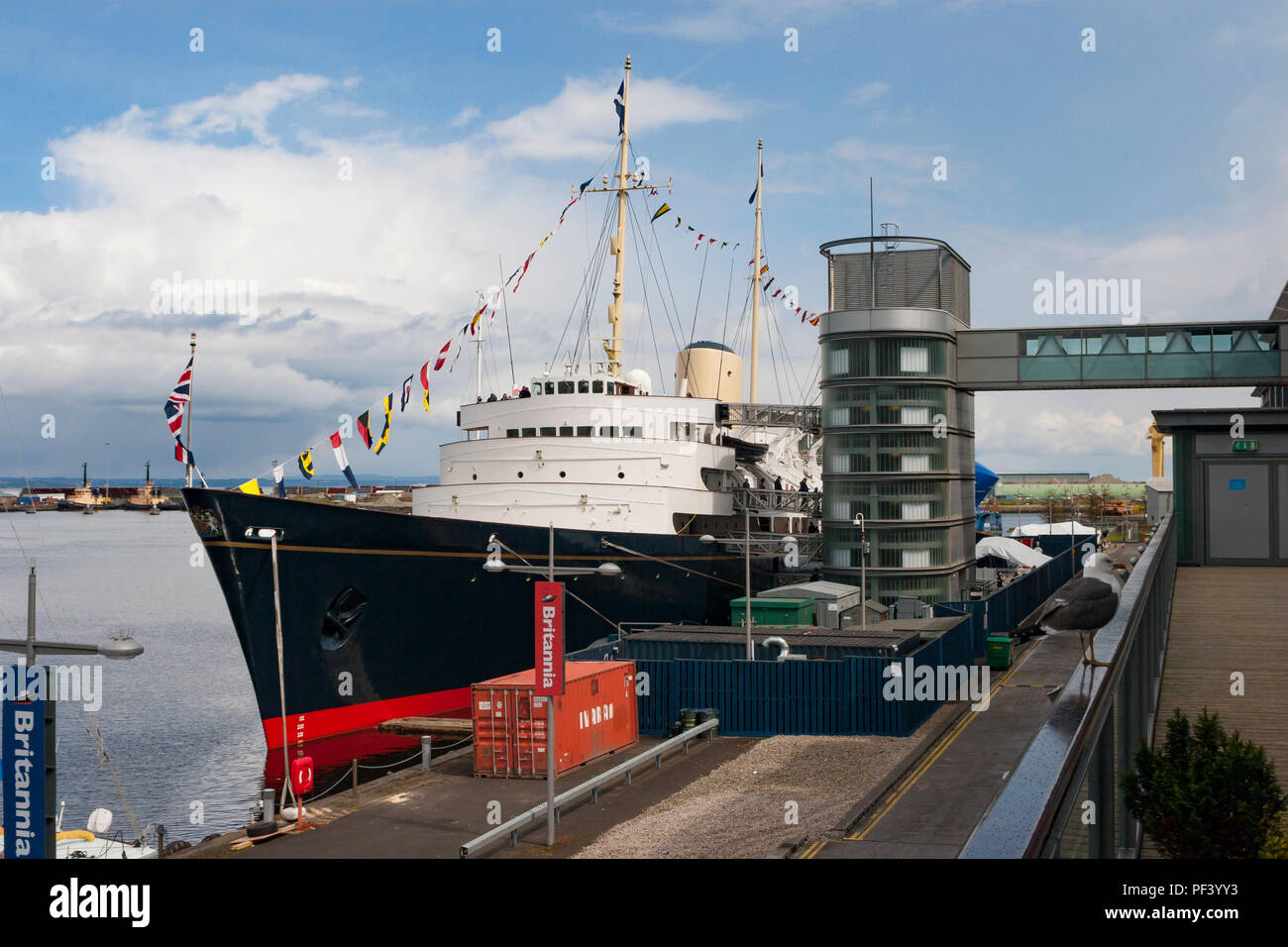 The Royal Yacht Brittania, berthed at Ocean Terminal, Leith, Edinburgh Stock Photo