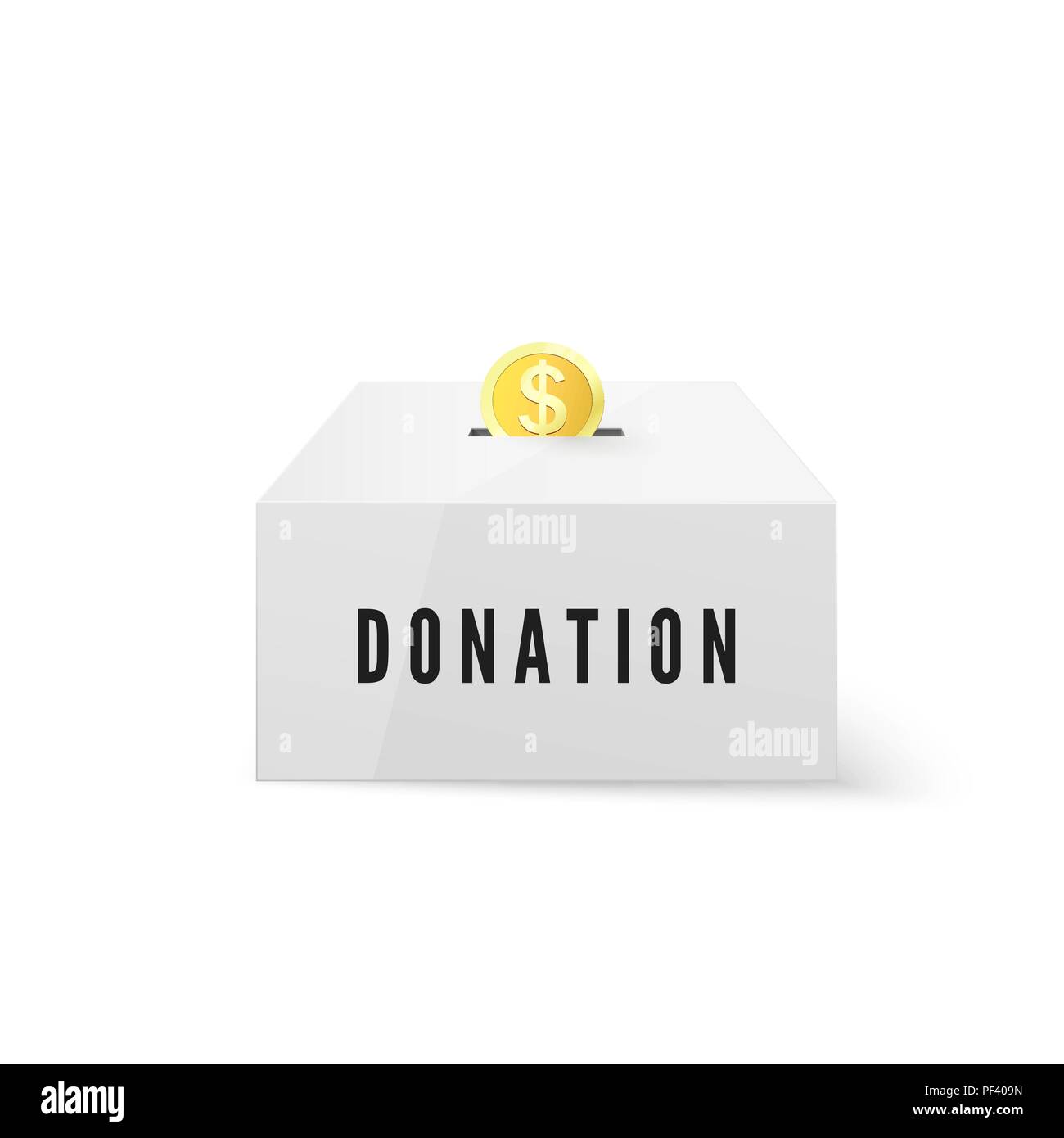 Donation and Charity. Donate money concept. Golden coin fund in money box. Vector illustration isolated on white background Stock Vector