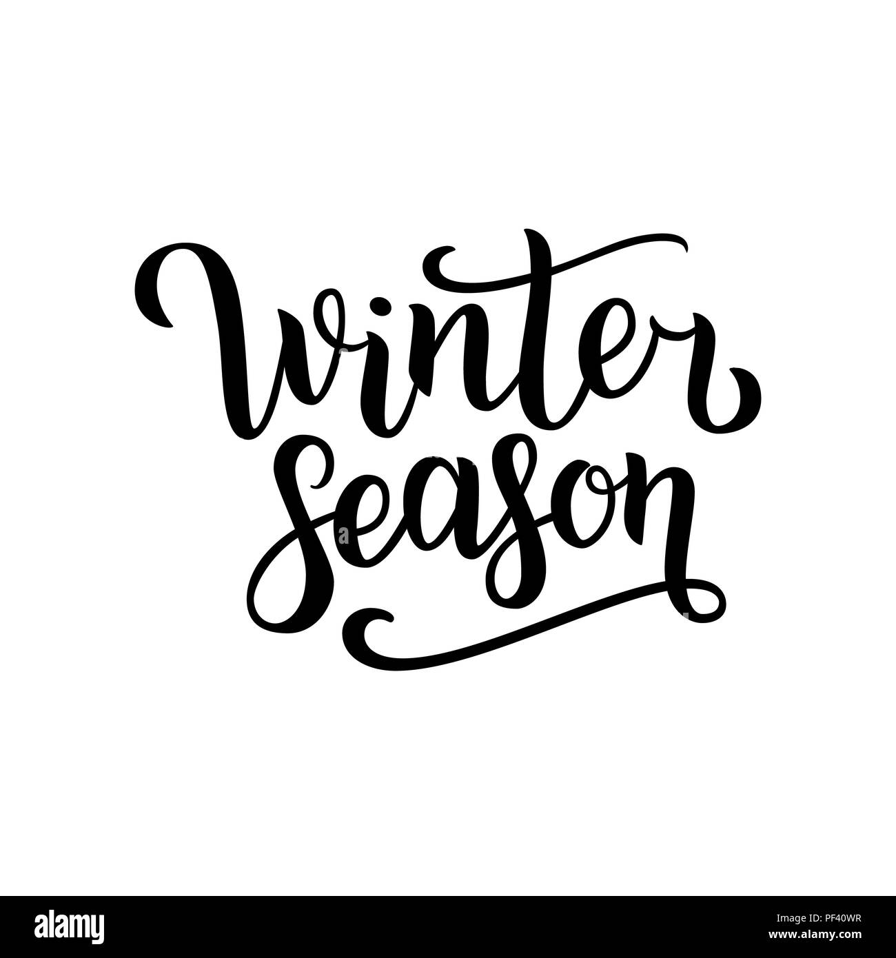 Winter season hand written inscription with isolated on white background.  illustration. Lettering. Postcard for winter season advertising Stock Photo
