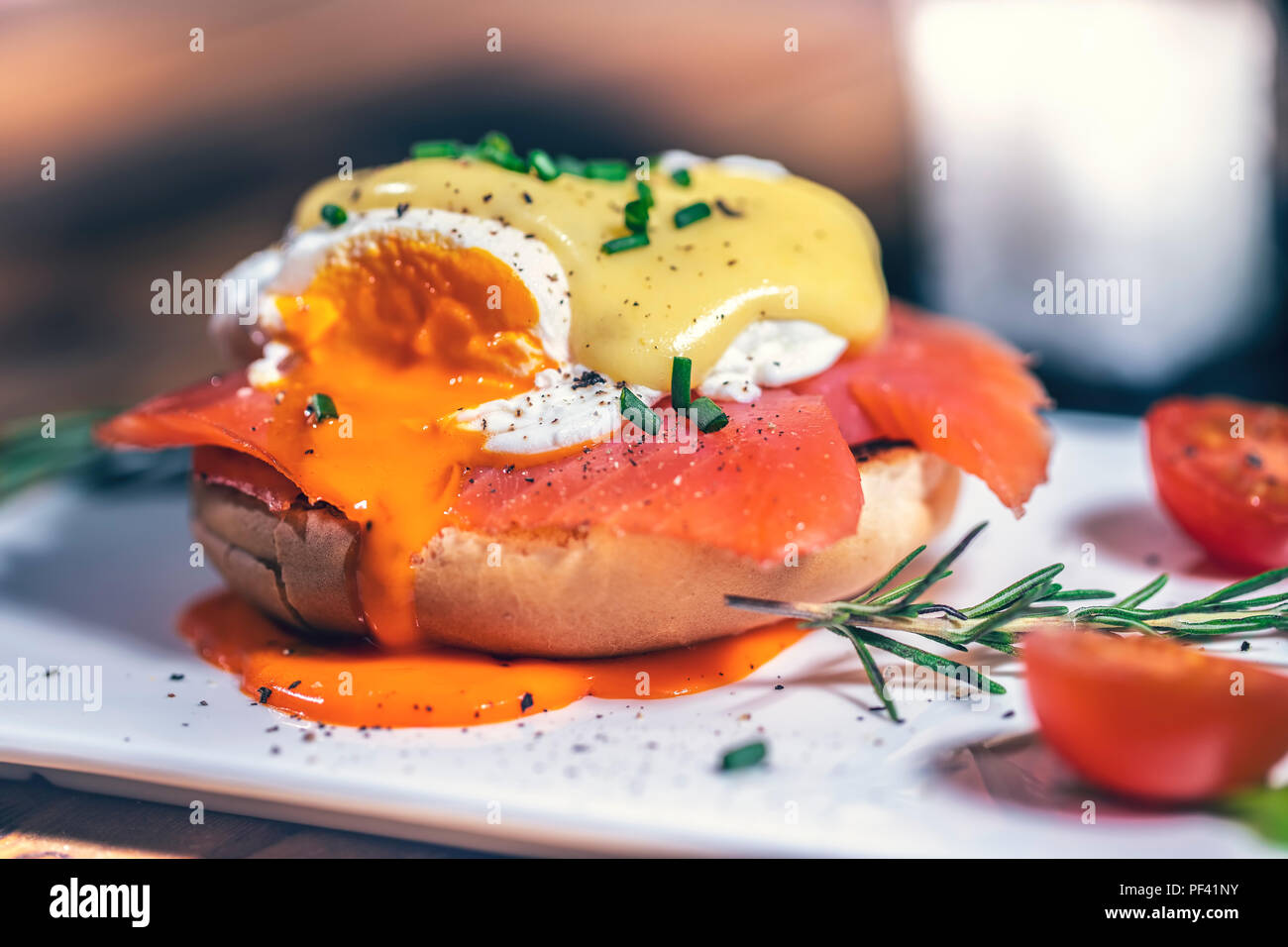 delicious breakfast, egg benedict with smoked salmon Stock Photo Alamy