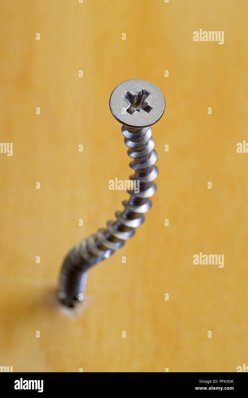 twisted phillips head screw going into wood Stock Photo Alamy