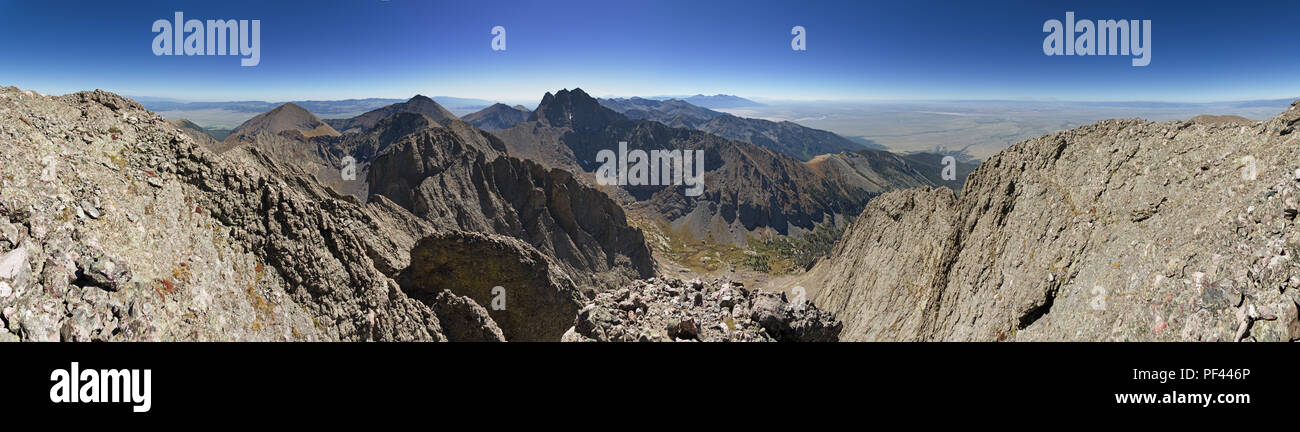 panorama from near the summit of Kit Carson Peak in the Sangre De Cristo Range in Colorado Stock Photo