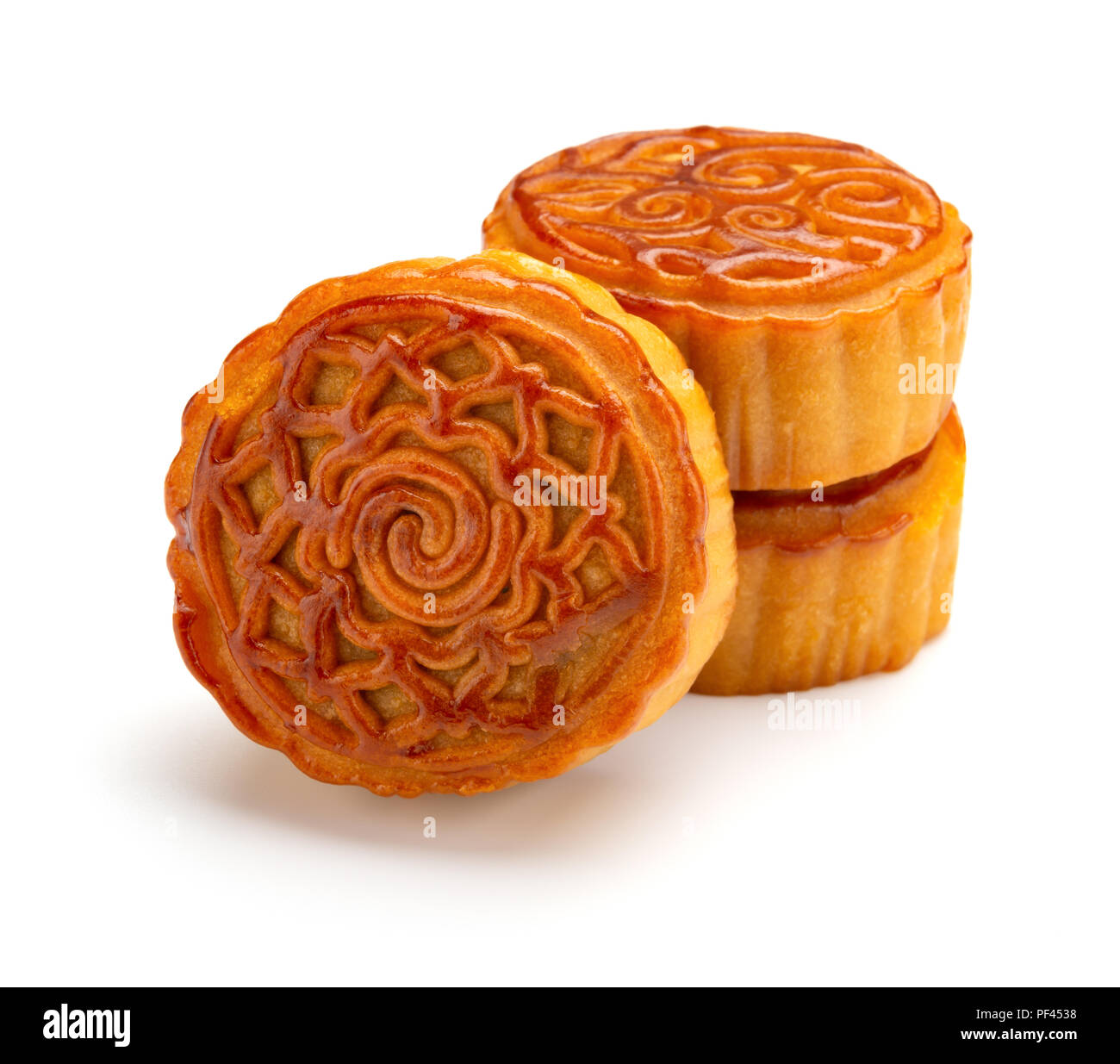side view studio shoot of traditional Chinese mooncakes on white Stock ...
