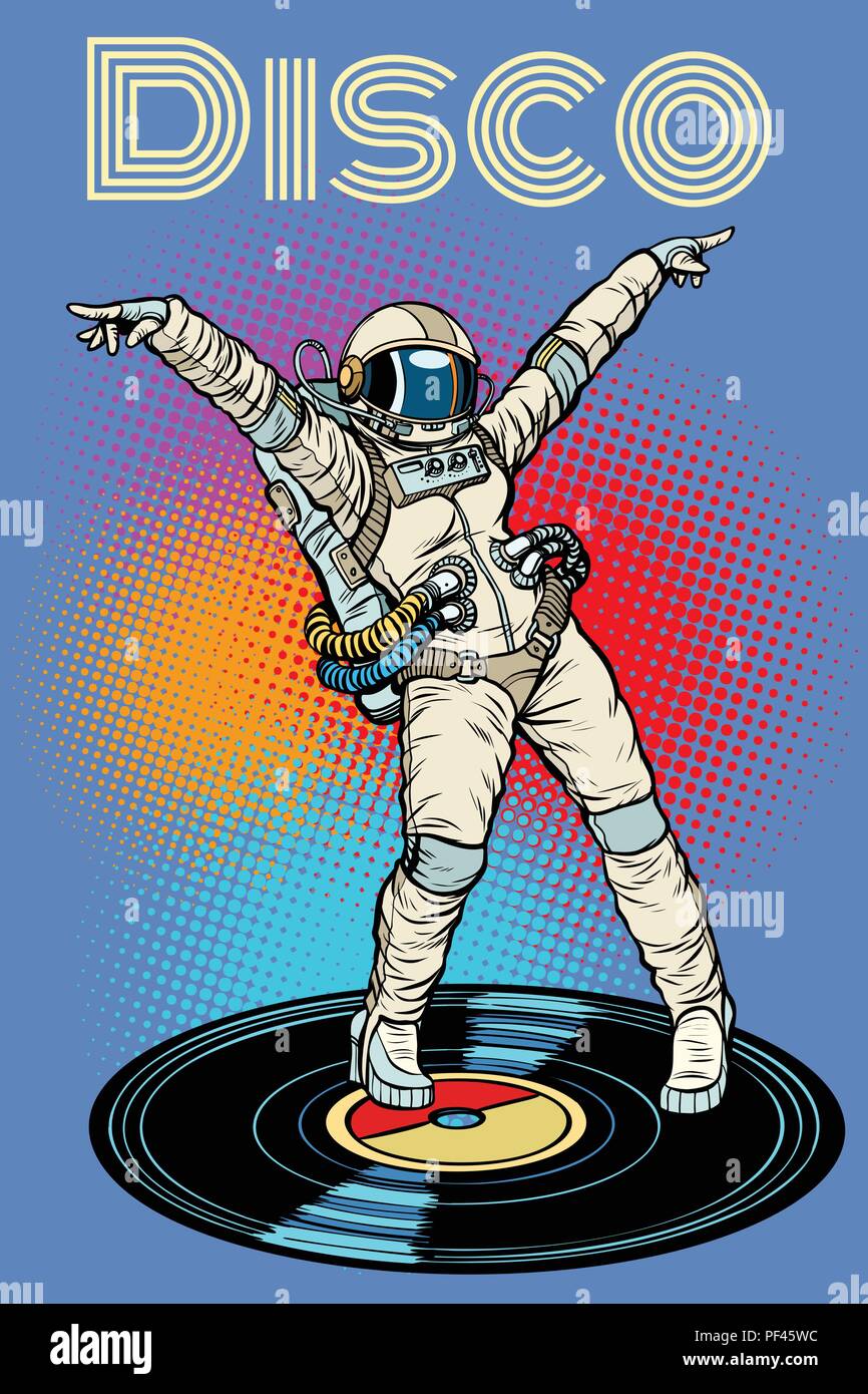 Disco. Woman astronaut dancing Stock Vector