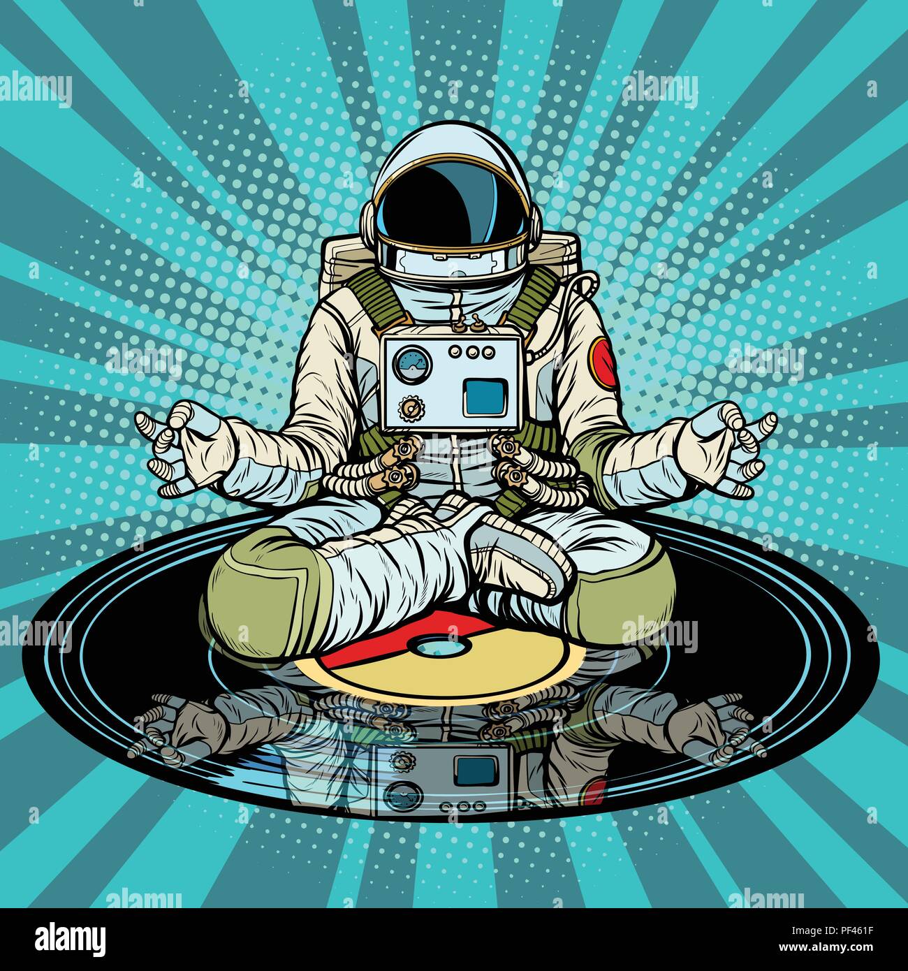 Music for meditation and yoga. Astronaut meditates Stock Vector